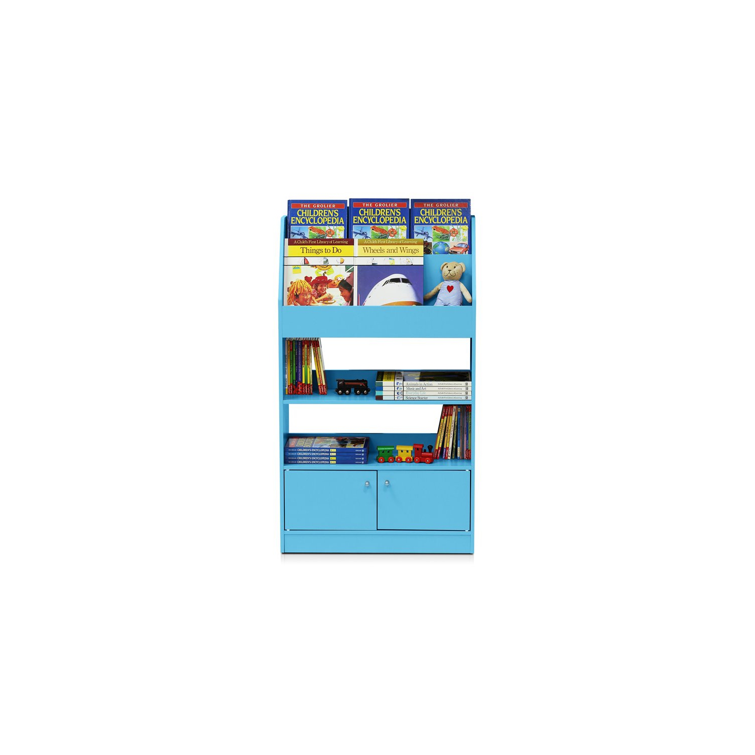 Furinno Lova Wood Magazine/Bookshelf with Storage Cabinet in Light Blue