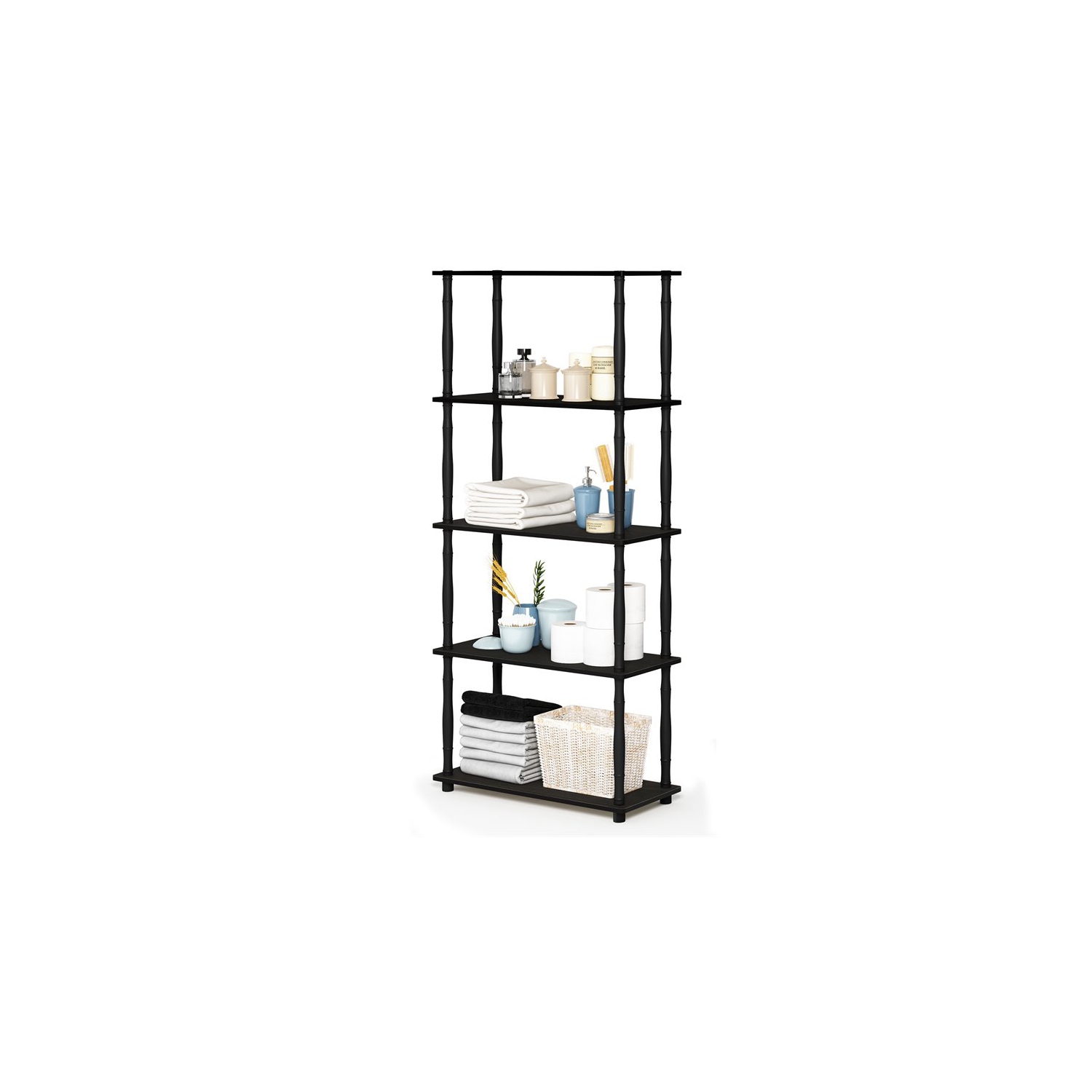 Furinno Turn-N-Tube Wood 5-Tier Shelf Display Rack w/ Classic Tubes in Espresso