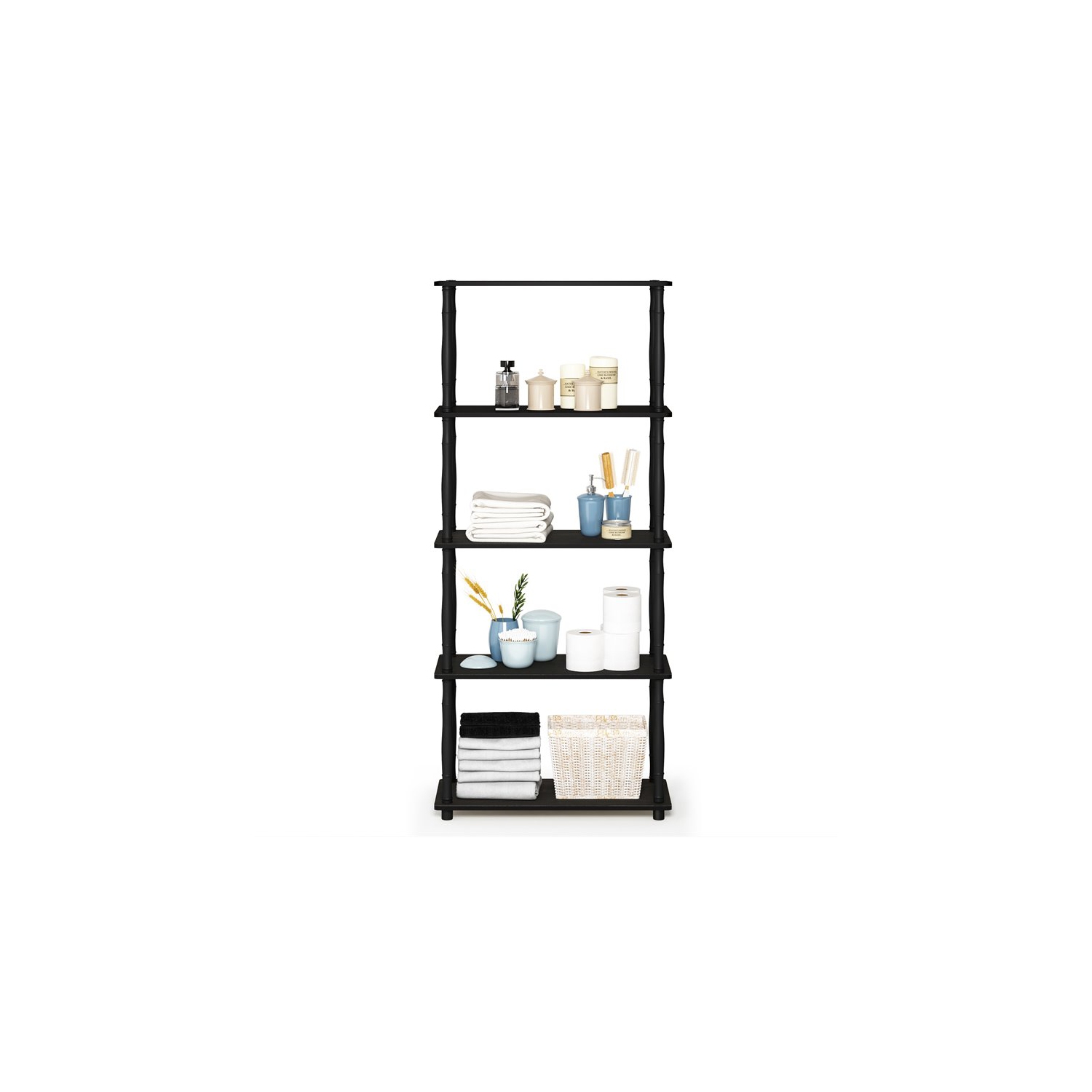 Furinno Turn-N-Tube Wood 5-Tier Shelf Display Rack w/ Classic Tubes in Espresso
