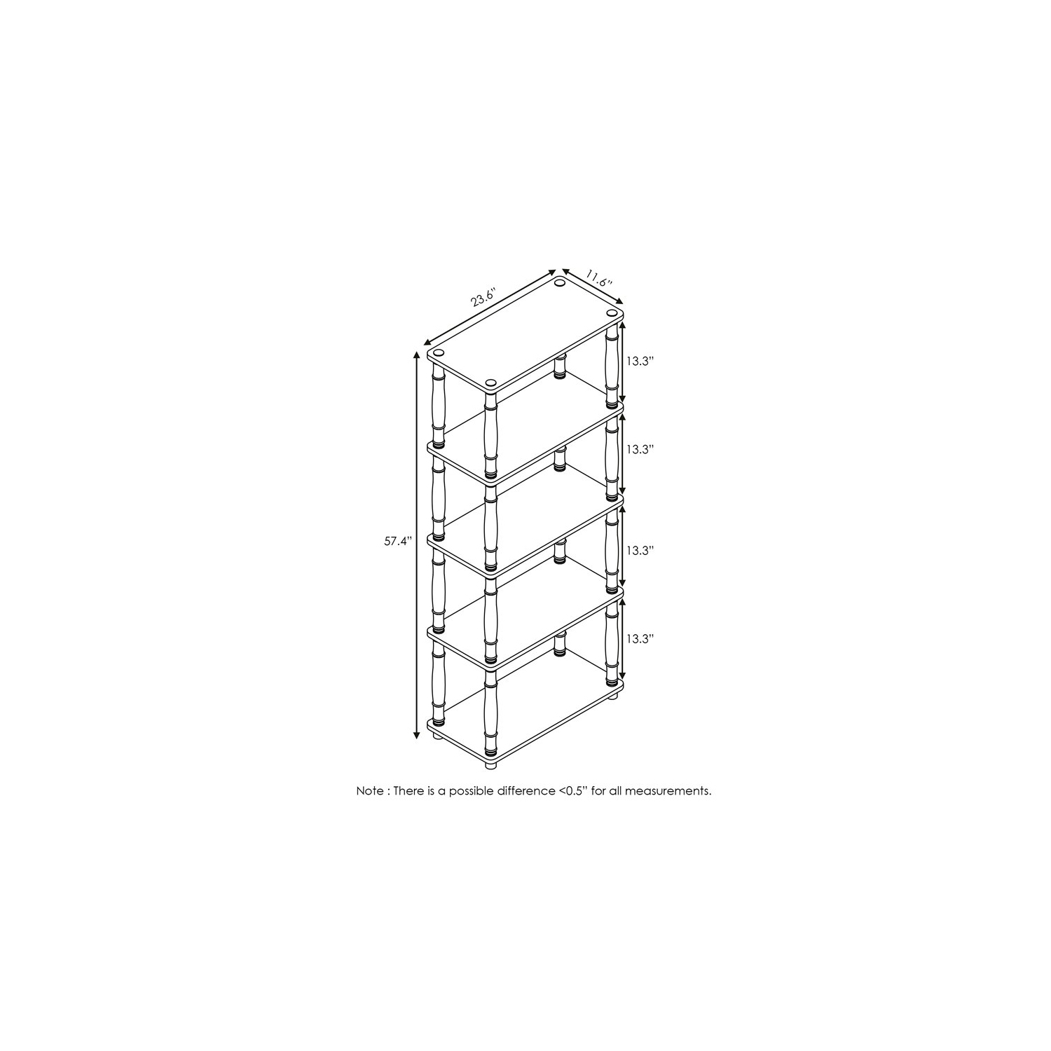 Furinno Turn-N-Tube Wood 5-Tier Shelf Display Rack w/ Classic Tubes in Espresso