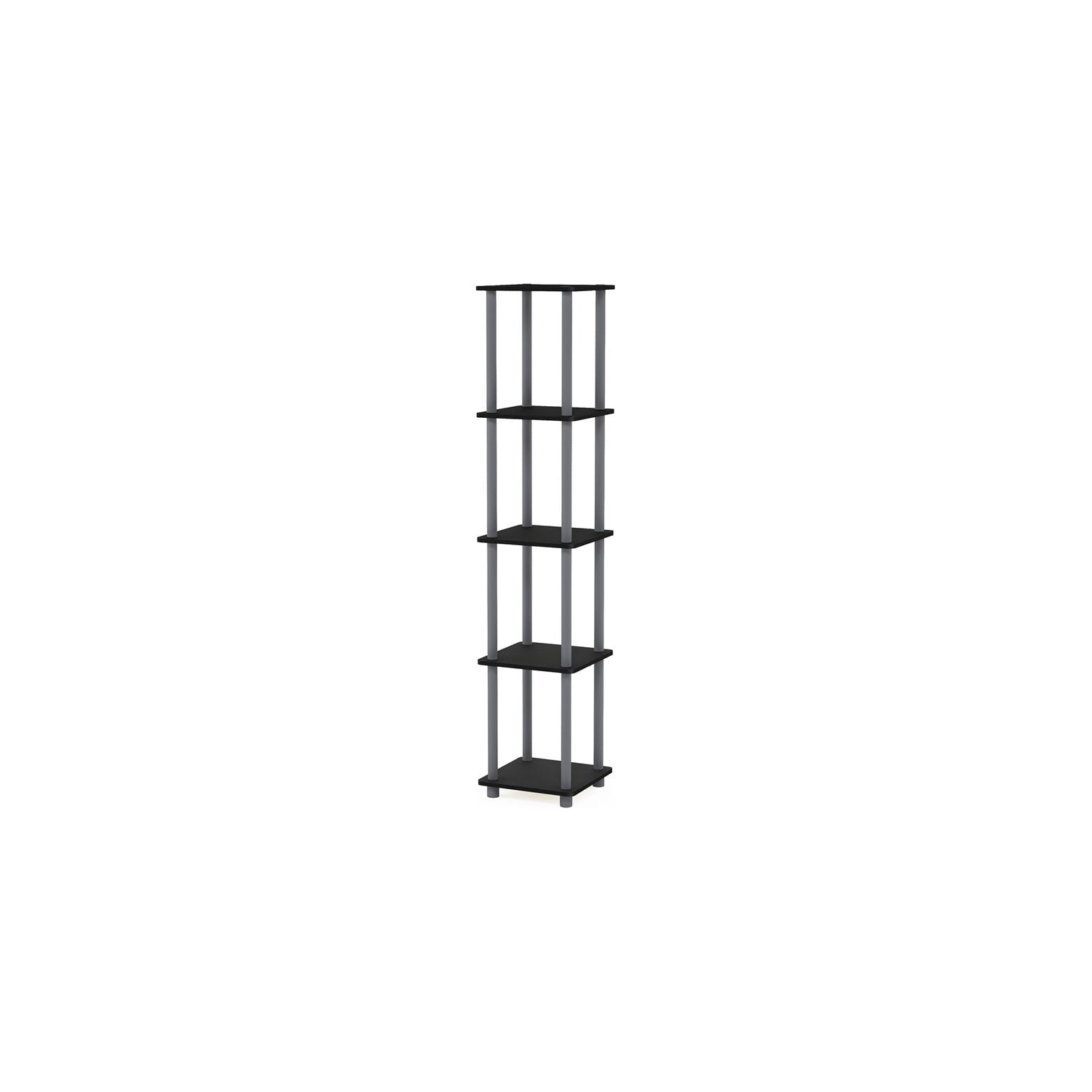 Furinno Turn-N-Tube Wood 5-Tier Corner Square Rack Display Shelf in Black/Gray