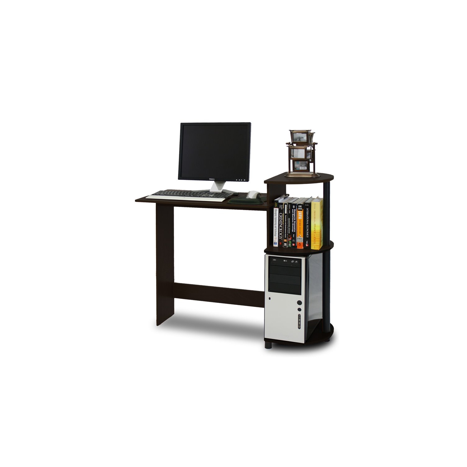 Furinno Engineered Wood Compact Computer Desk with Shelves in Espresso/Black