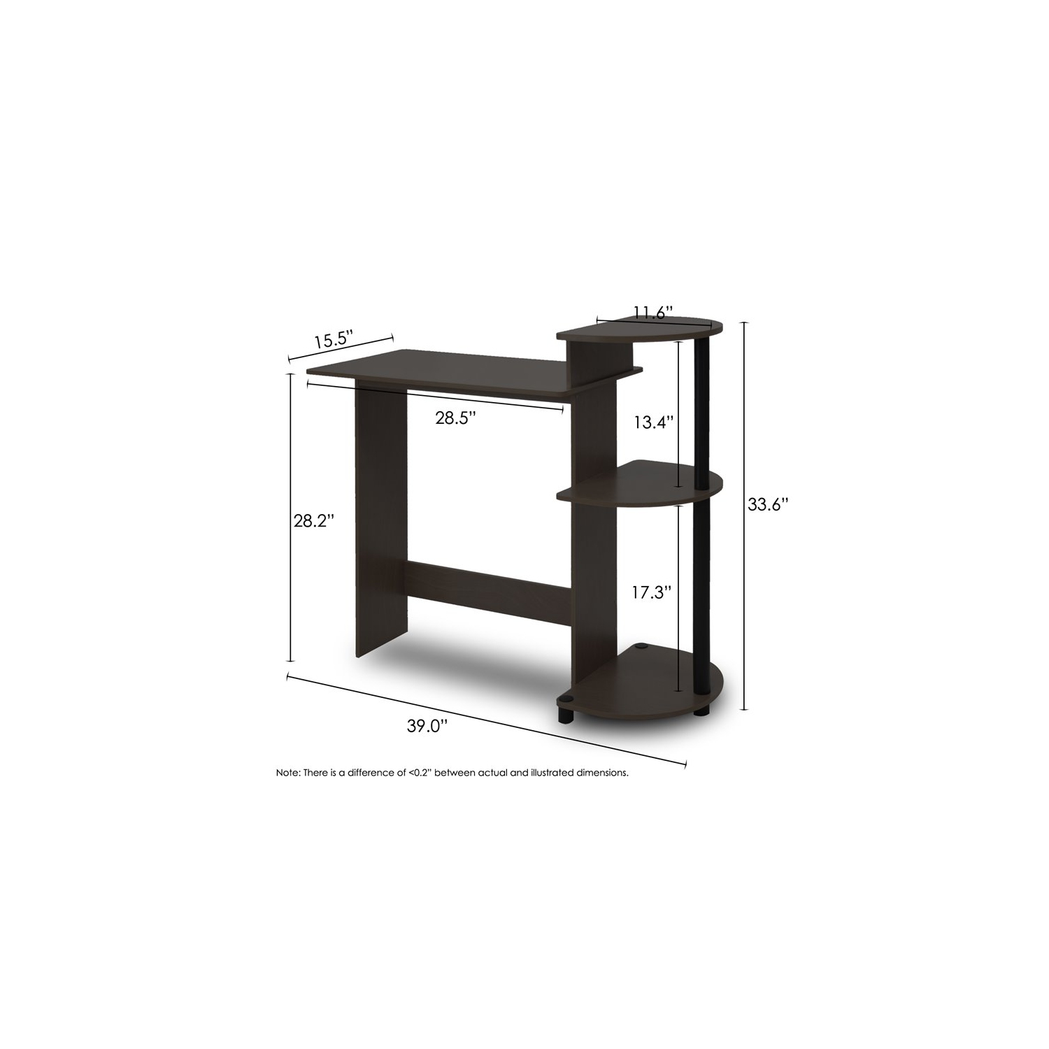 Furinno Engineered Wood Compact Computer Desk with Shelves in Espresso/Black