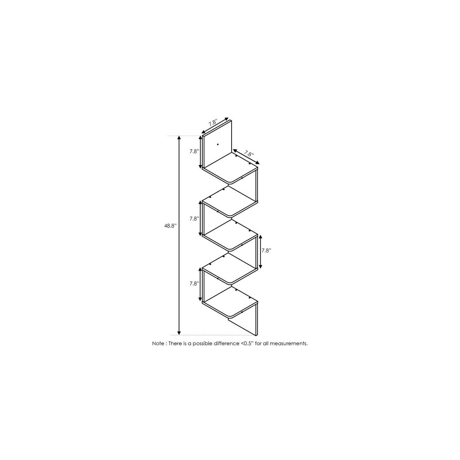 Furinno Rossi Wood 5-Tier Wall Mount Floating Corner Square Shelf in Espresso