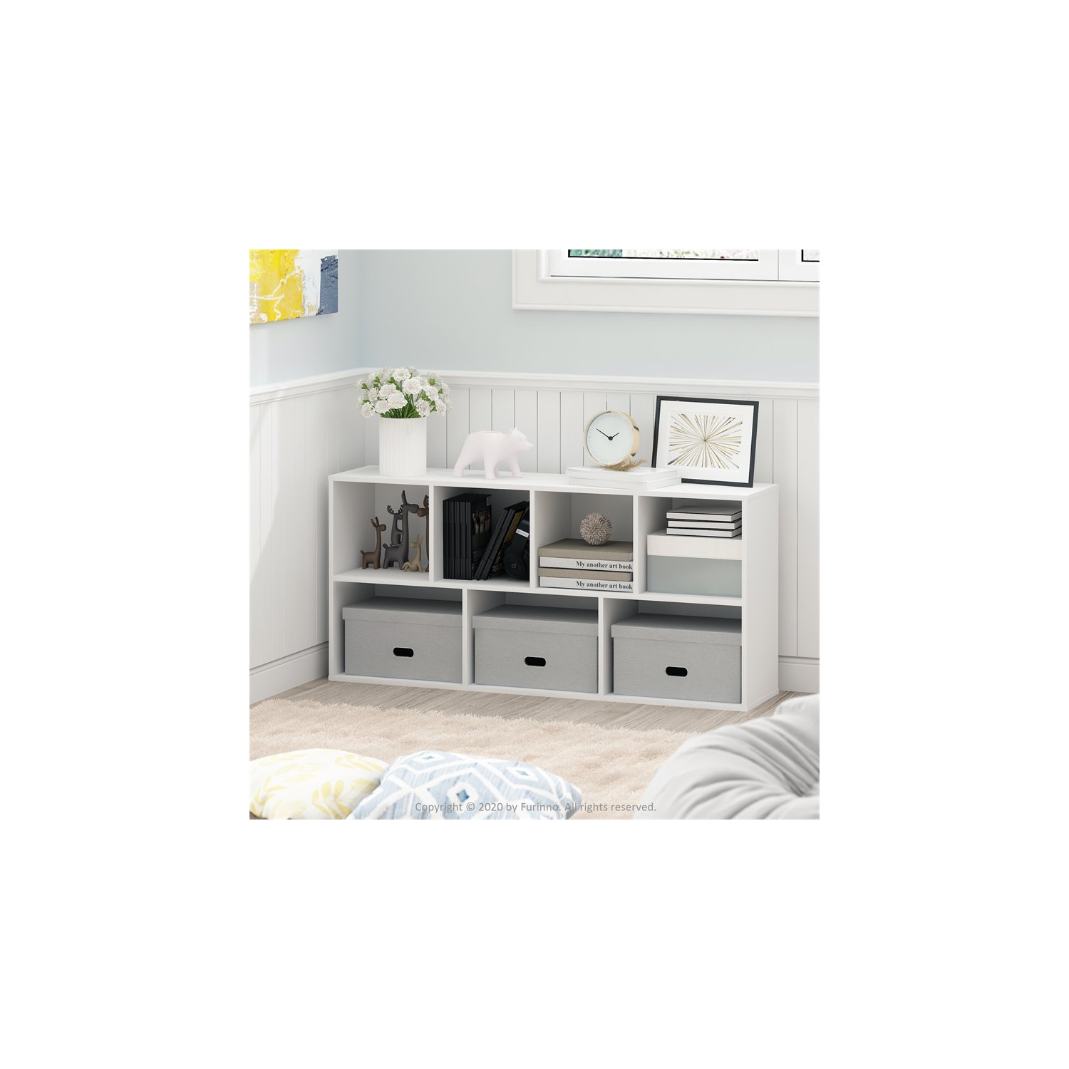 Furinno Luder Engineered Wood 7-Cube Reversible Open Shelf in White