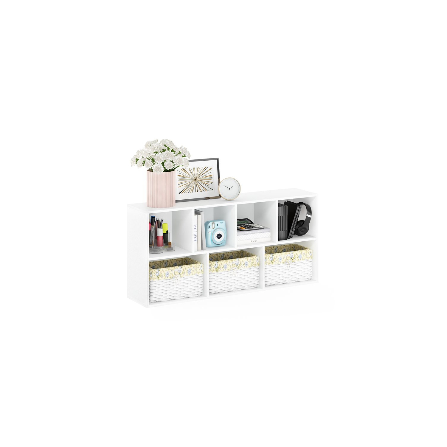 Furinno Luder Engineered Wood 7-Cube Reversible Open Shelf in White