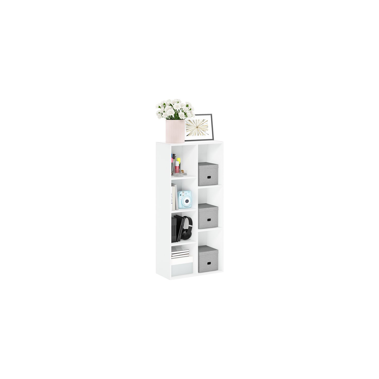 Furinno Luder Engineered Wood 7-Cube Reversible Open Shelf in White