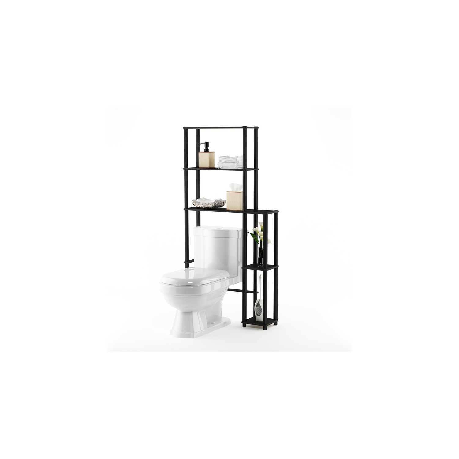 Furinno Turn-N-Tube Wood Toilet Space Saver with 5 Shelves in Espresso/Black