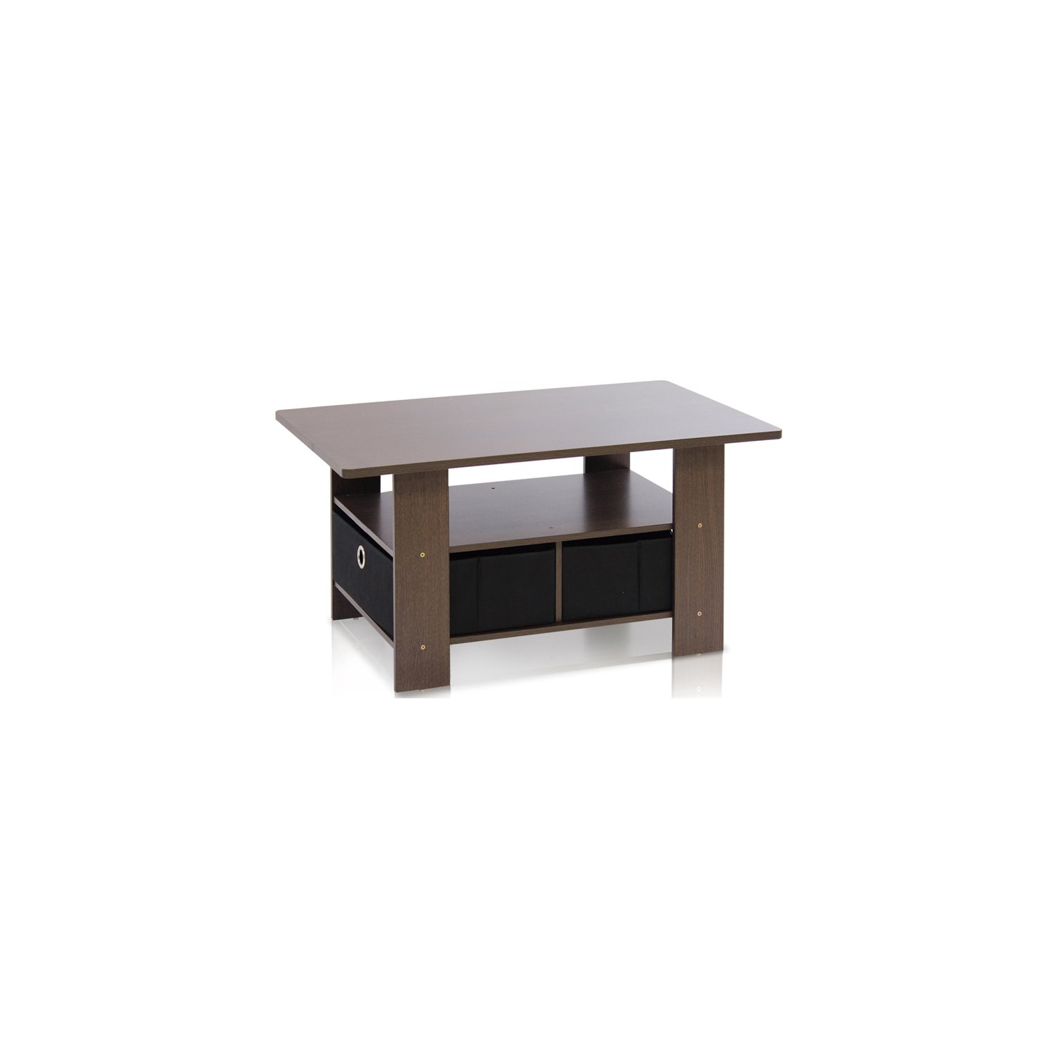 Furinno Andrey Engineered Wood Coffee Table with Bin Drawer in Dark Brown/Black