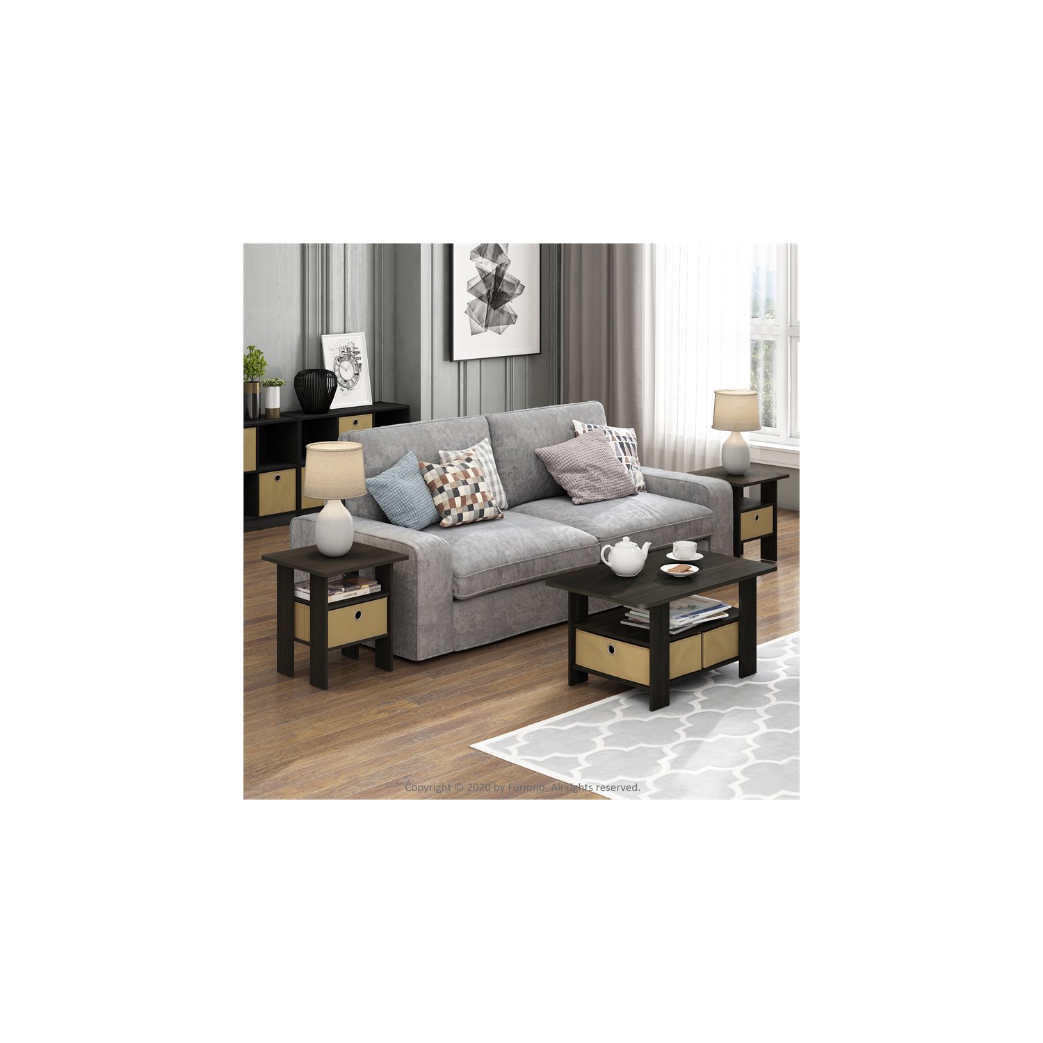 Furinno Andrey Engineered Wood Coffee Table with Bin Drawer in Espresso/Brown