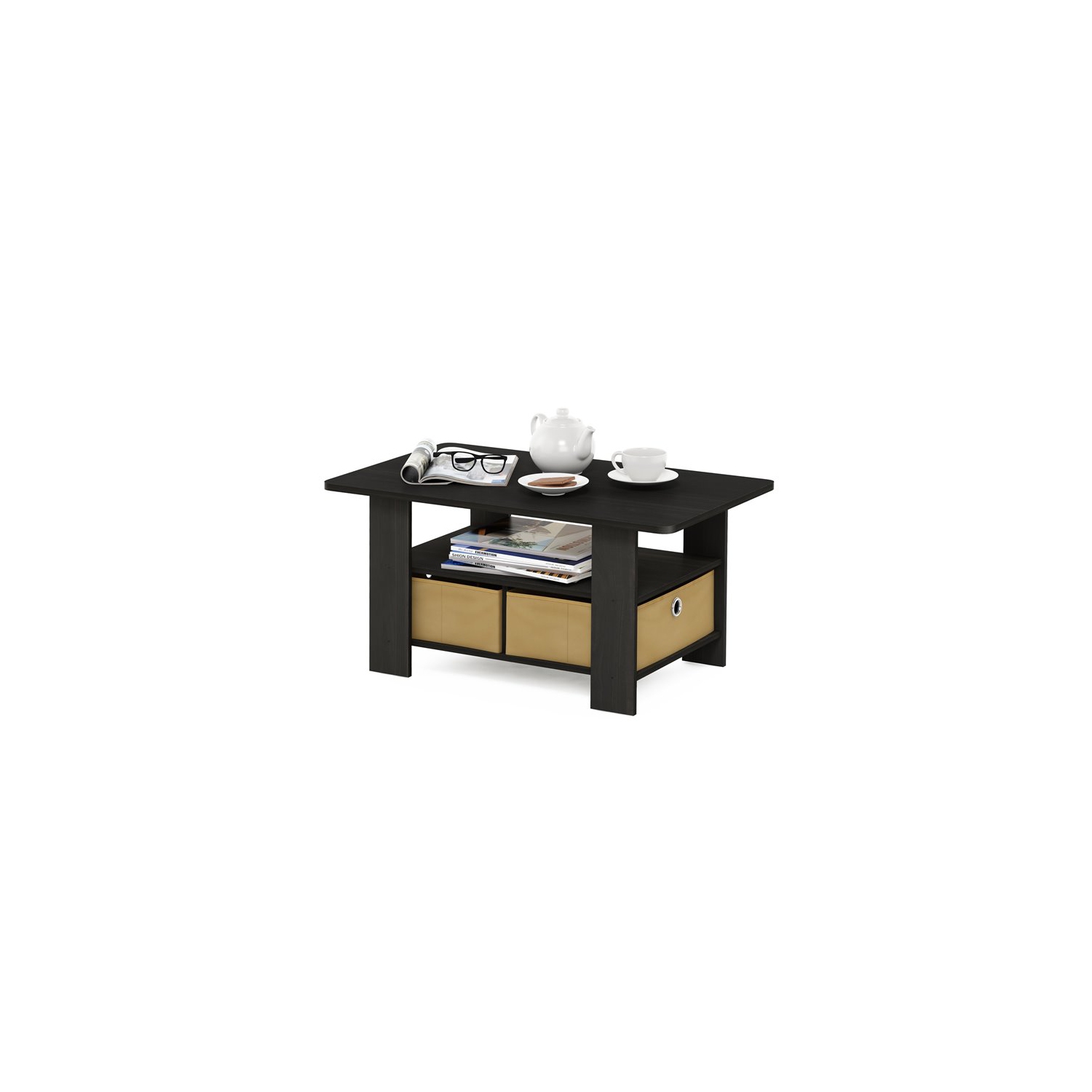 Furinno Andrey Engineered Wood Coffee Table with Bin Drawer in Espresso/Brown