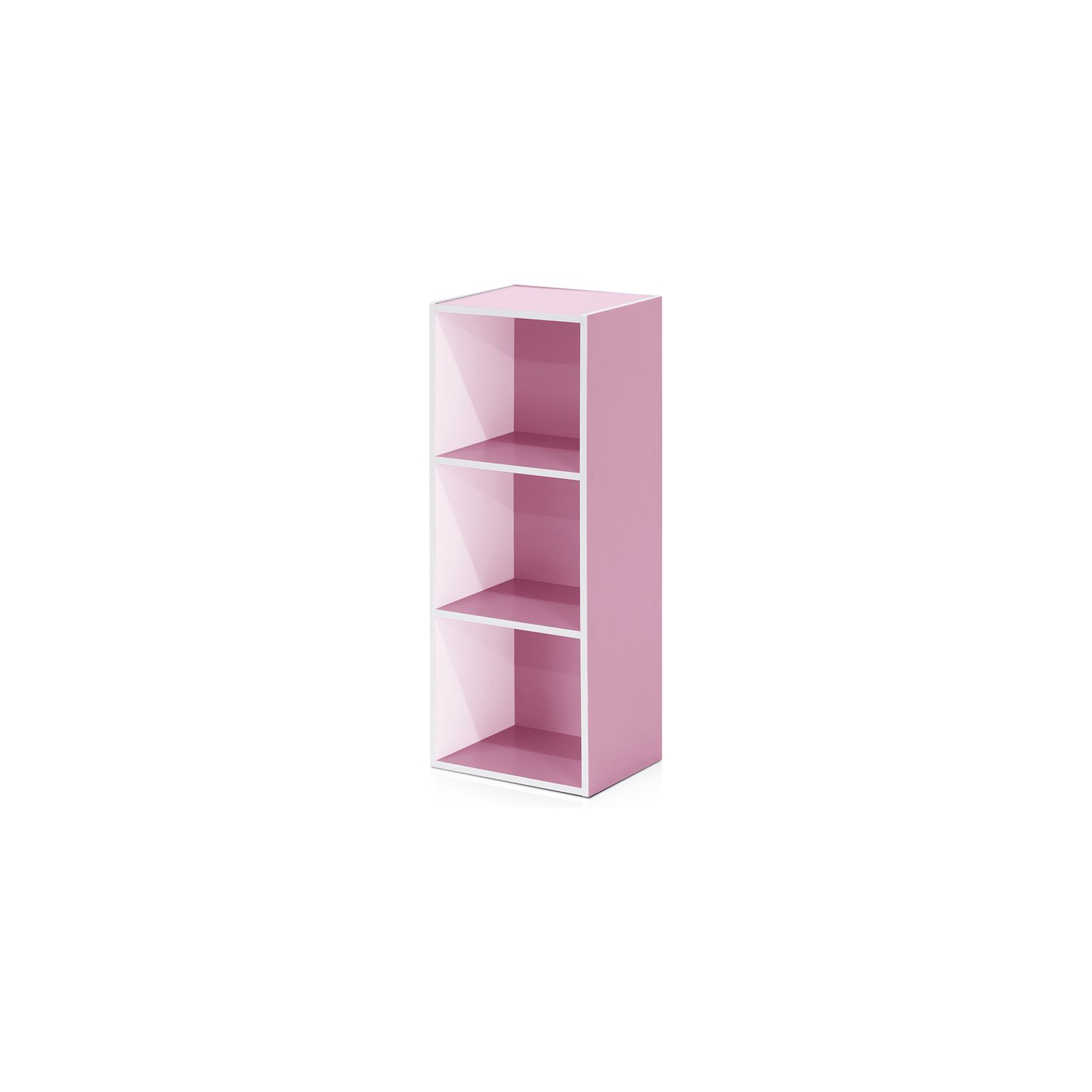 Furinno Luder Engineered Wood 3-Tier Open Shelf Bookcase in White/Pink