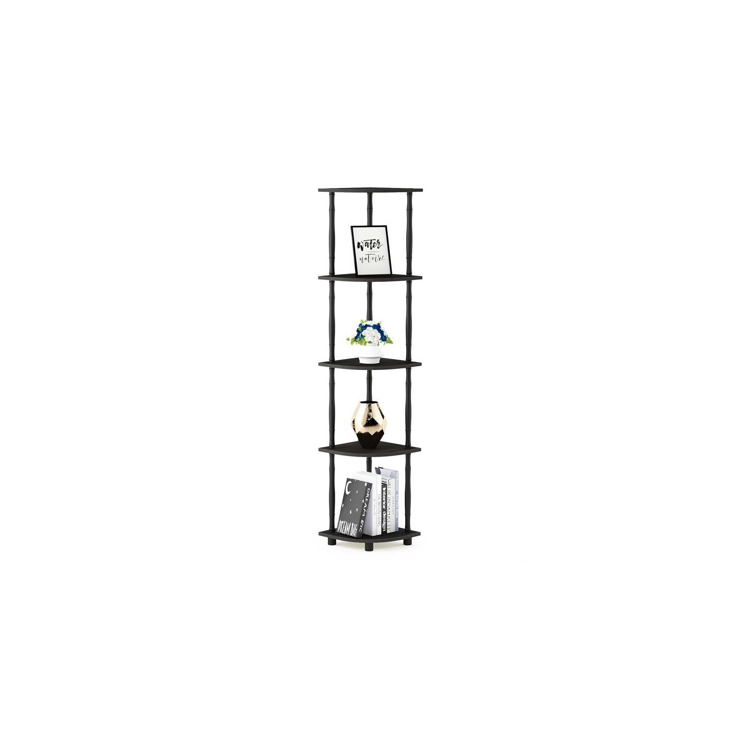 Furinno Turn-N-Tube Wood 5-Tier Corner Display Rack w/ Classic Tube in Espresso