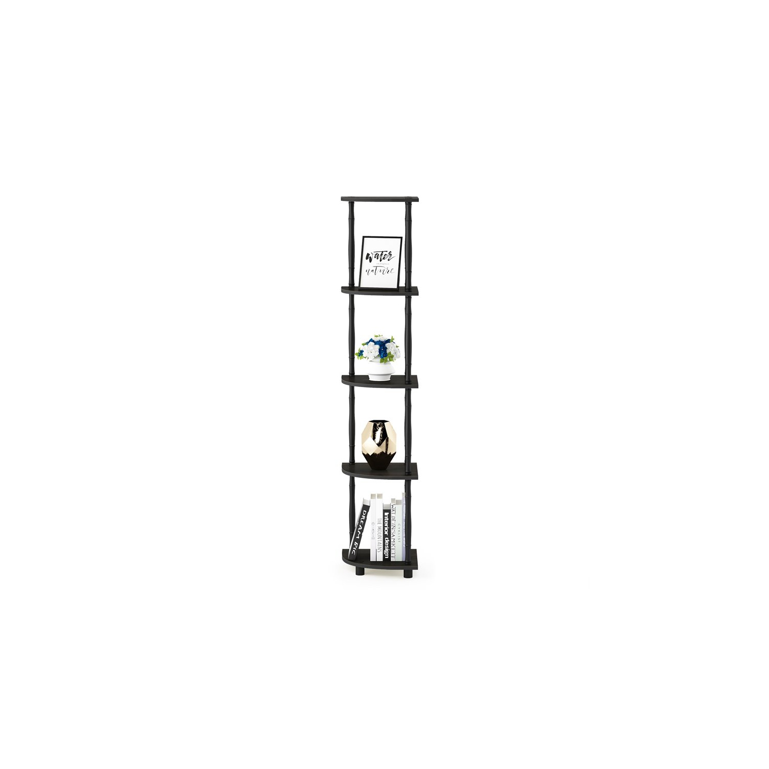 Furinno Turn-N-Tube Wood 5-Tier Corner Display Rack w/ Classic Tube in Espresso