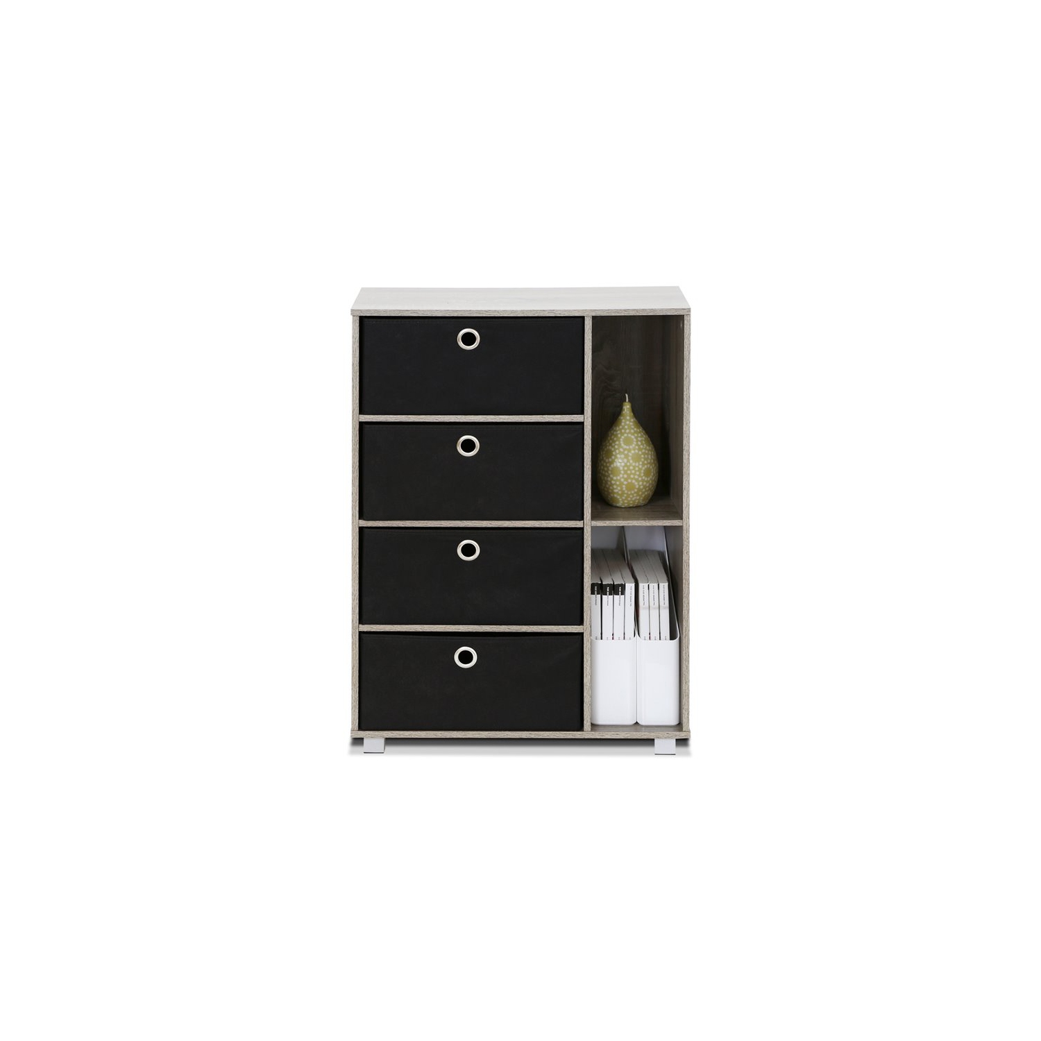 Furinno Andrey Wood Storage Cabinet with Bin Drawers in French Oak Gray/Black