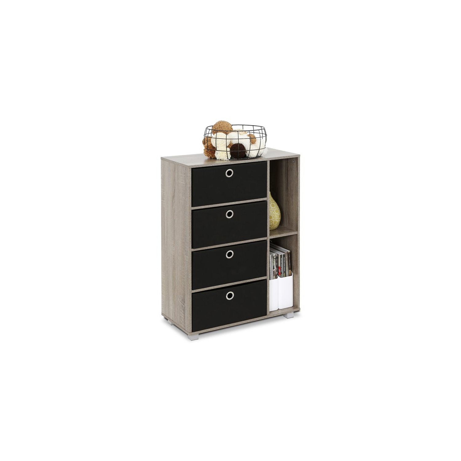 Furinno Andrey Wood Storage Cabinet with Bin Drawers in French Oak Gray/Black