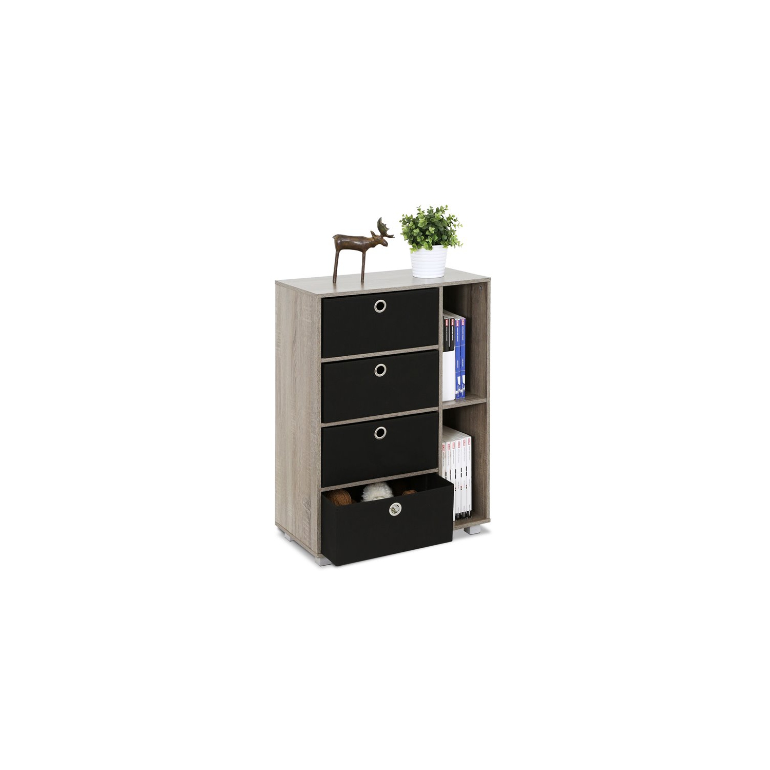 Furinno Andrey Wood Storage Cabinet with Bin Drawers in French Oak Gray/Black