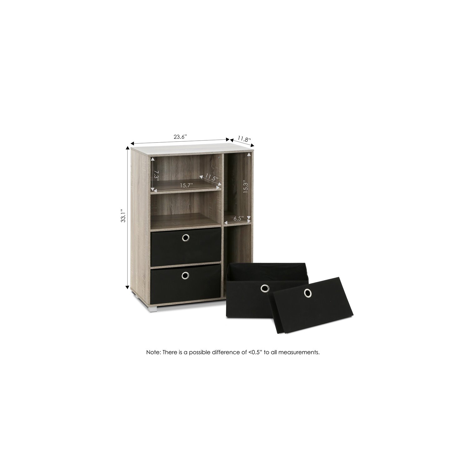 Furinno Andrey Wood Storage Cabinet with Bin Drawers in French Oak Gray/Black