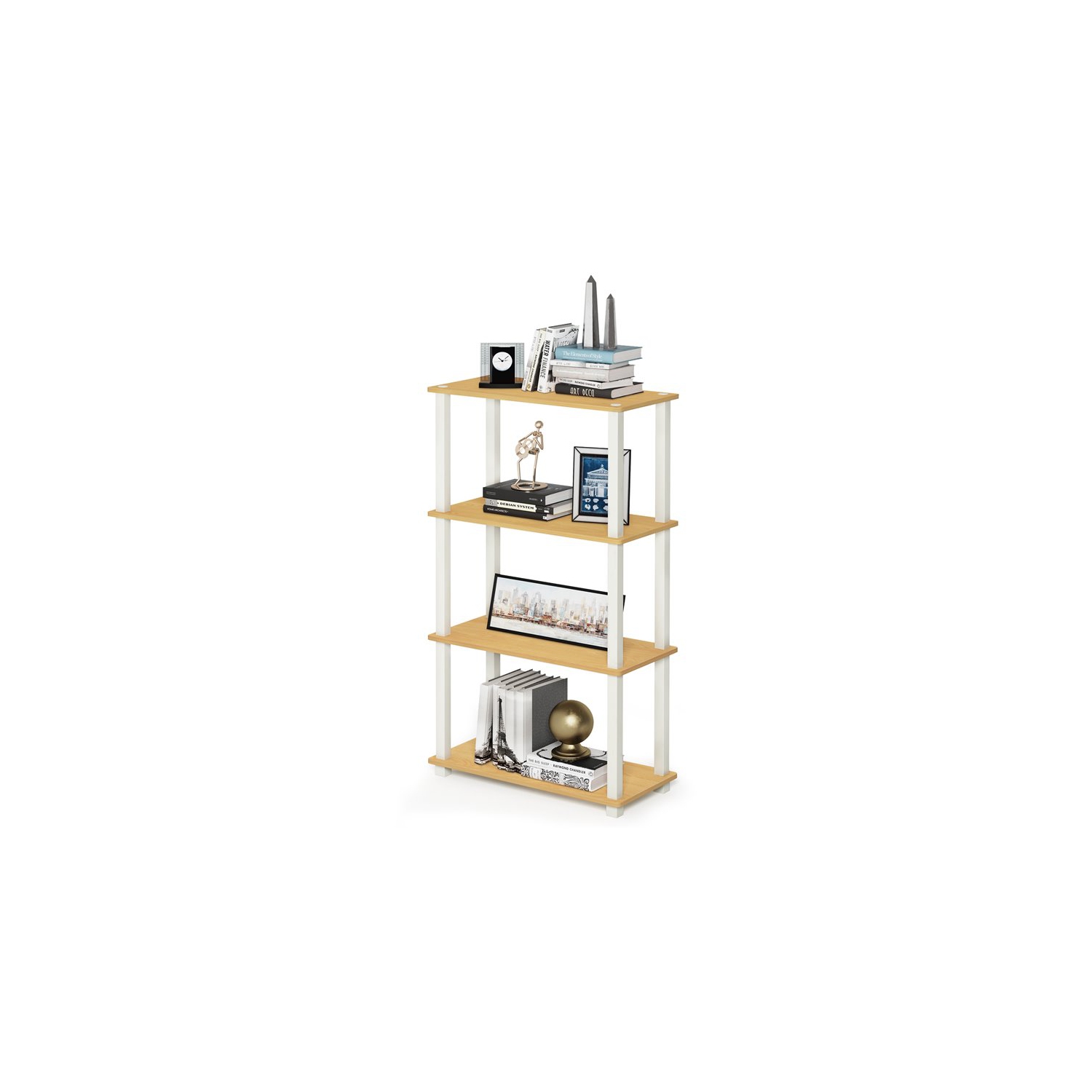Furinno Turn-S-Tube Wood 4-Tier Multipurpose Shelf Display Rack in Beech/Natural