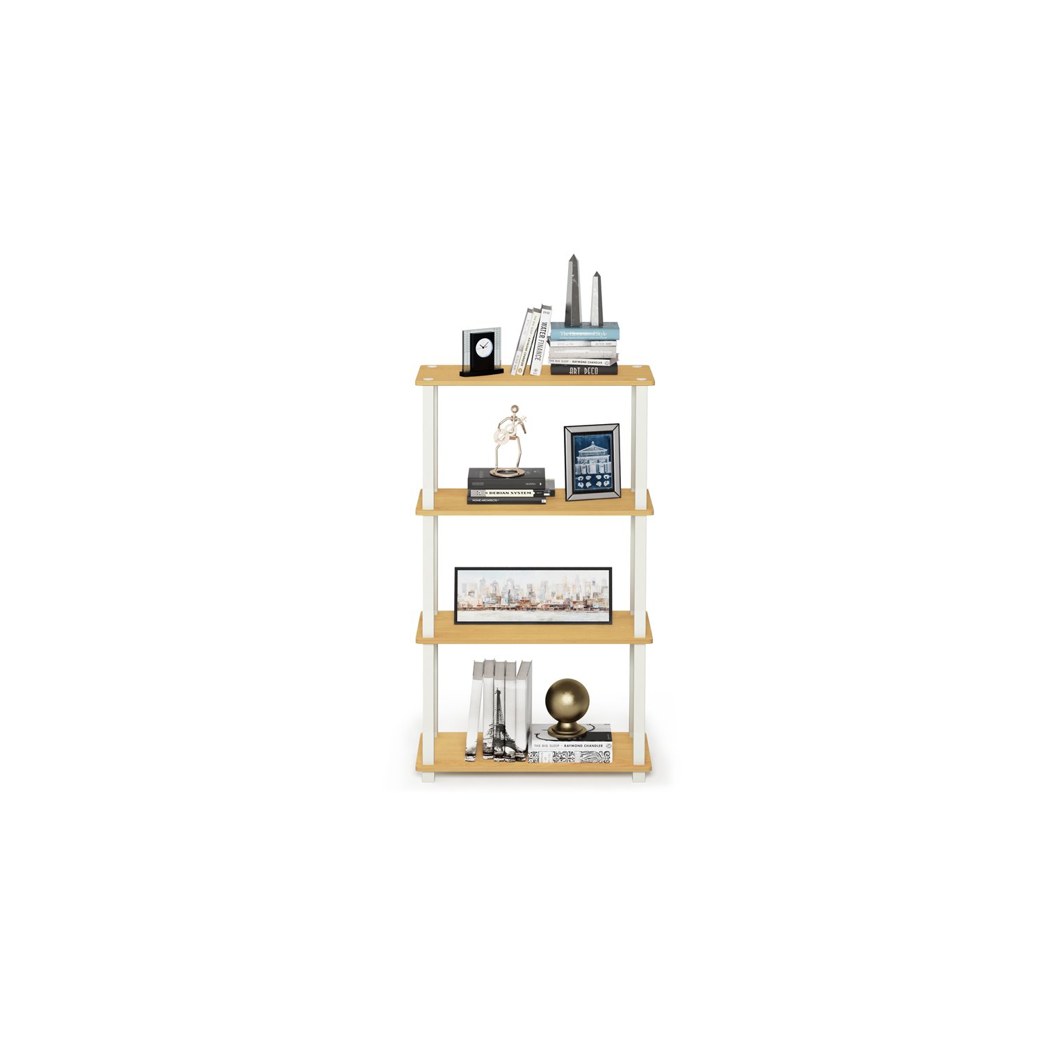 Furinno Turn-S-Tube Wood 4-Tier Multipurpose Shelf Display Rack in Beech/Natural