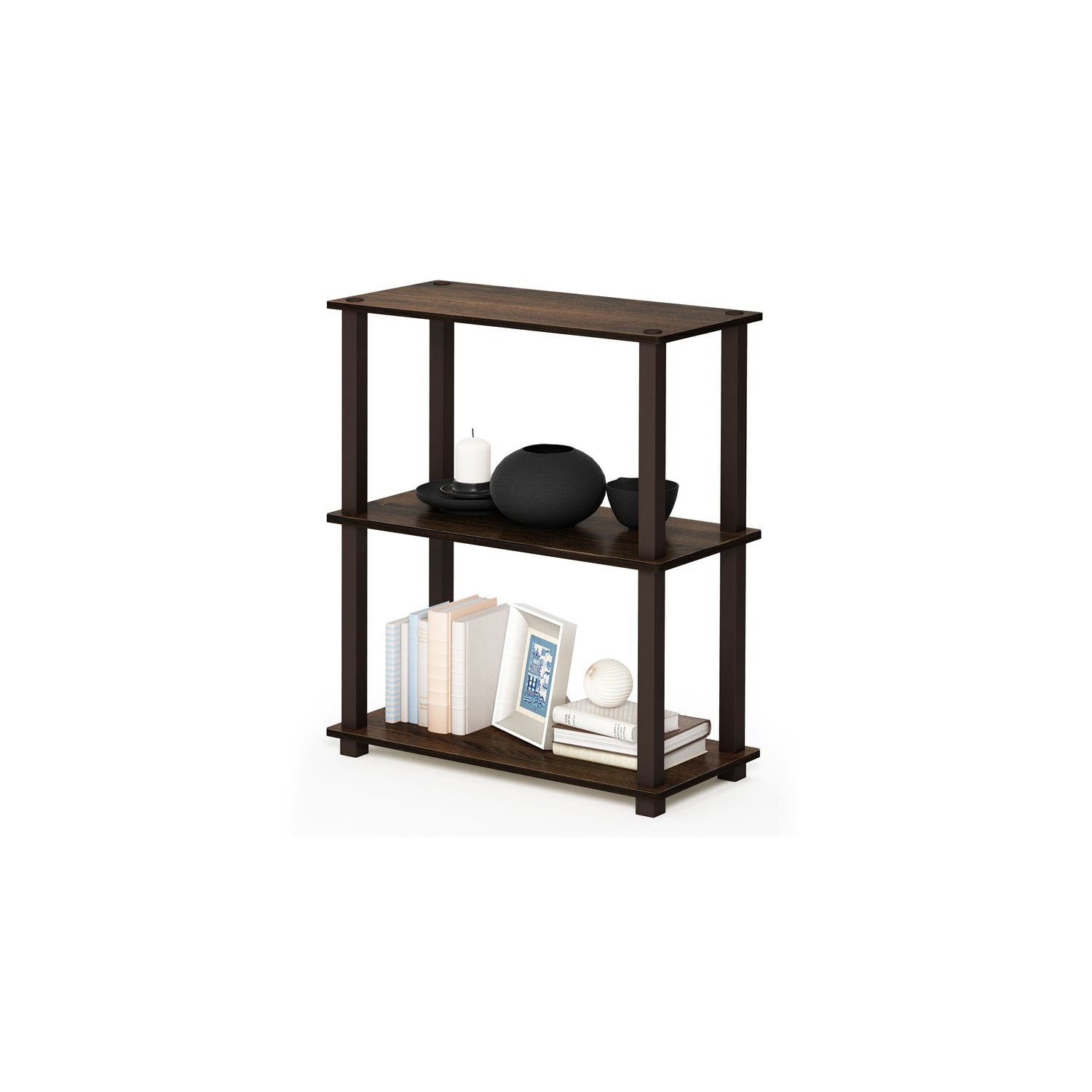 Furinno Turn-S-Tube Wood 3-Tier Compact Shelf Display Rack in Walnut/Brown