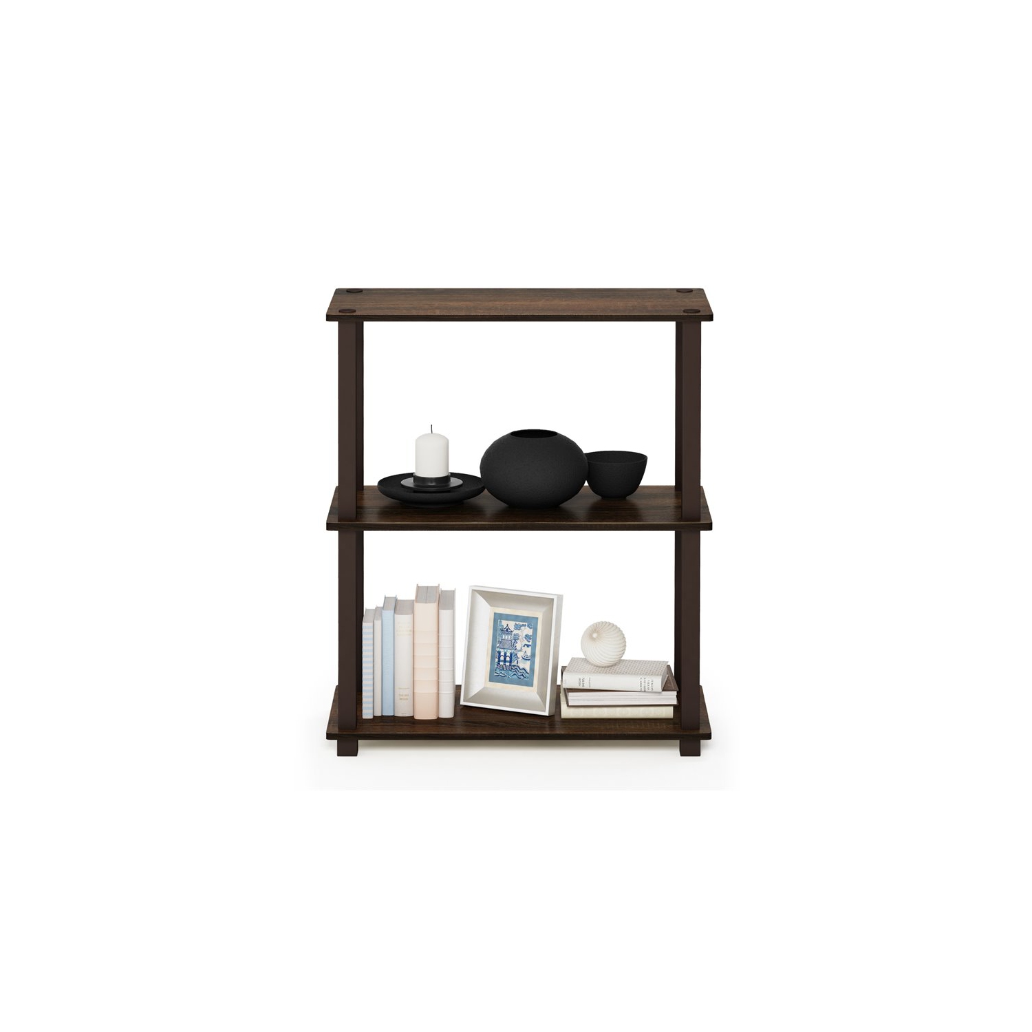 Furinno Turn-S-Tube Wood 3-Tier Compact Shelf Display Rack in Walnut/Brown