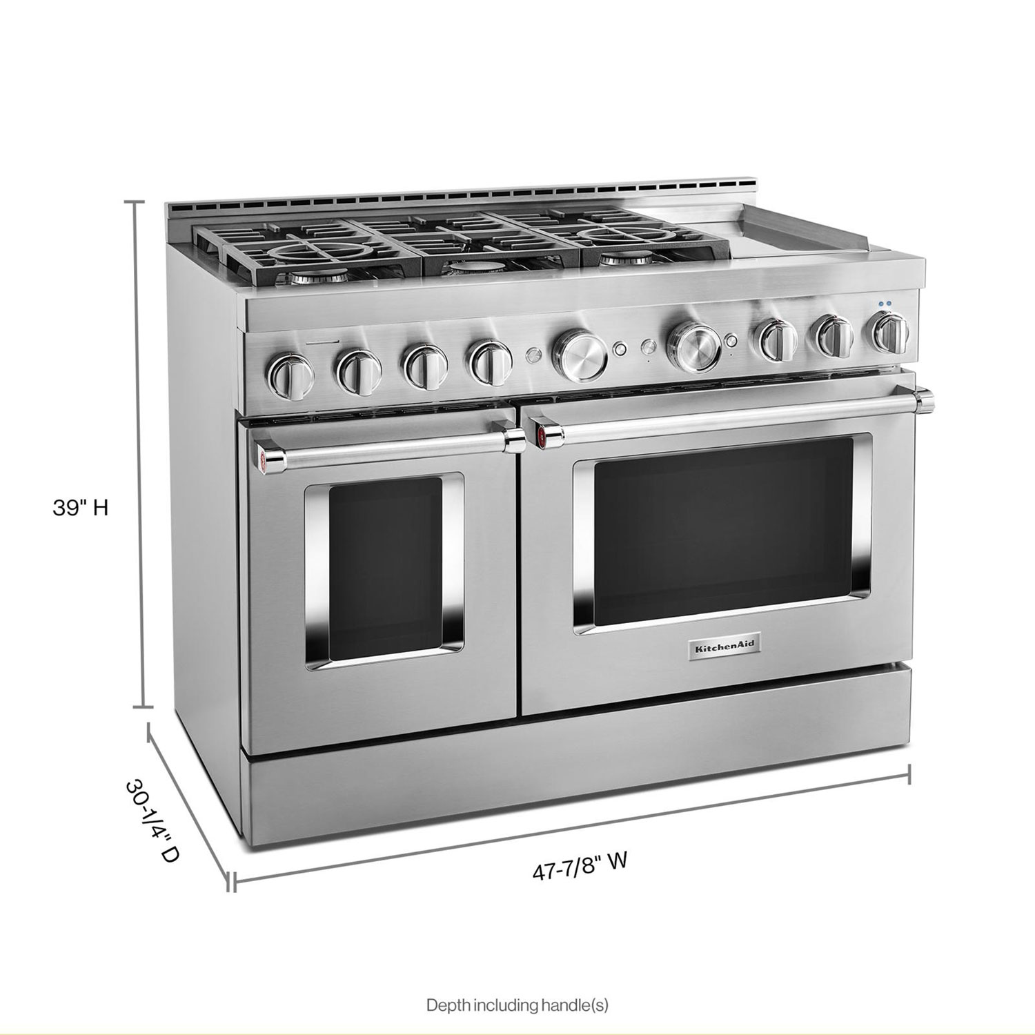 KitchenAid 48" 6.3 Cu. Ft. Double Oven 6-Burner Freestanding Gas Range - Stainless Steel