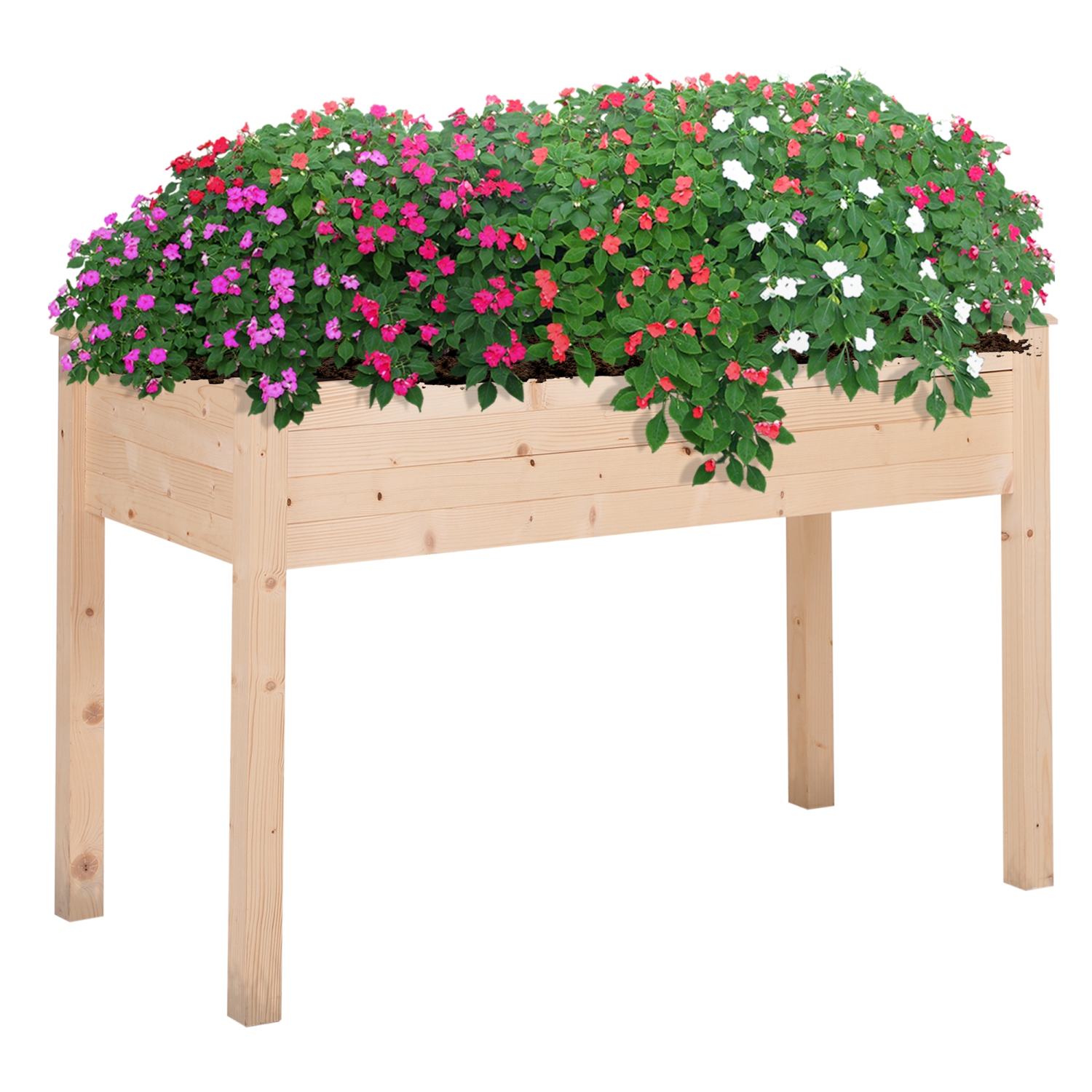 Outsunny 48" x 22" x 30" Wooden Patio Raised Garden Bed Planter, Elevated Planter Box with Legs, Outdoor Flower Stand with Inner Bag, Natural Wood