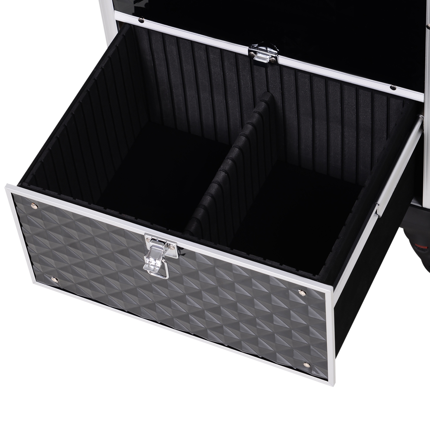 HOMCOM Rolling Aluminum Makeup Train Case, Portable Professional Cosmetic Makeup Case with 4 Wheels, Lock and Keys, Black