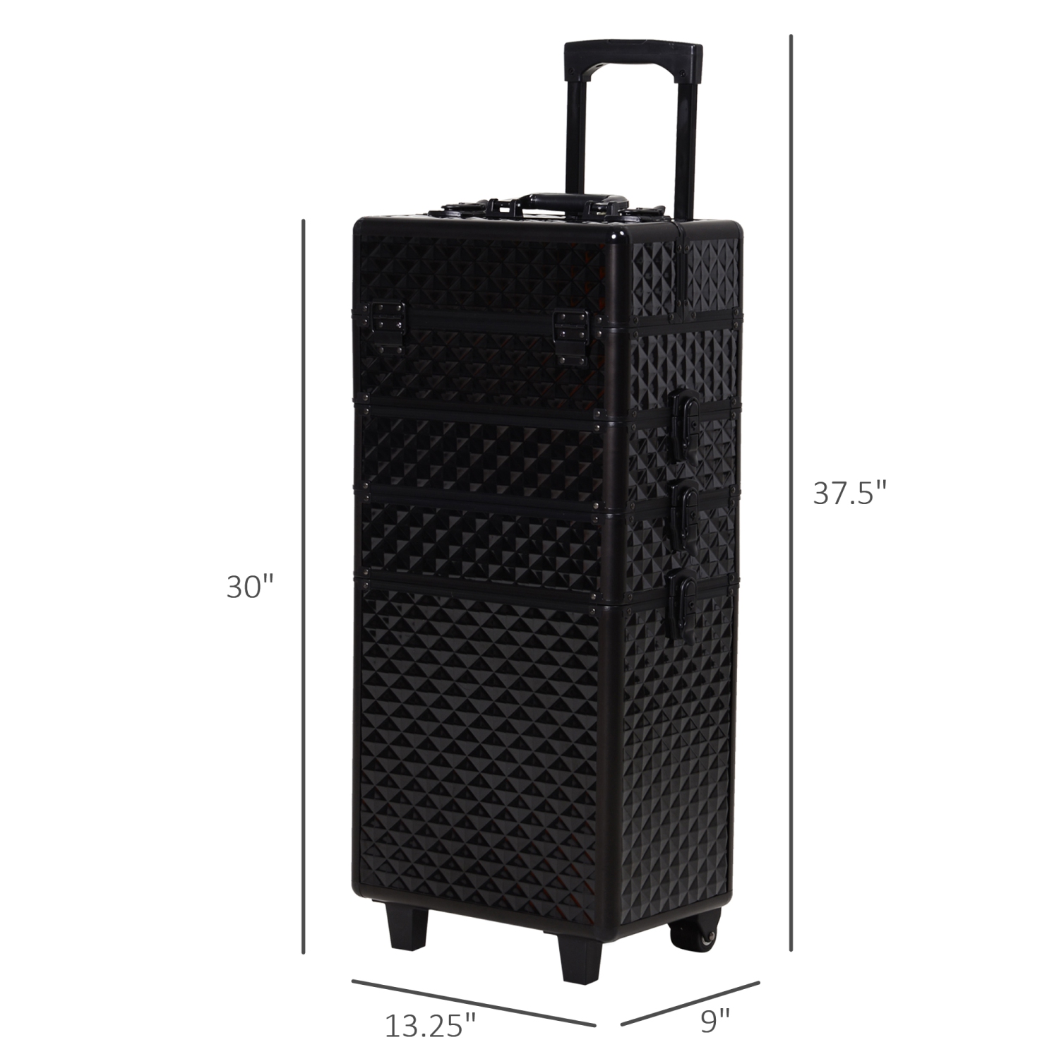 HOMCOM 4 in 1 Rolling Aluminum Makeup Train Case, Portable Professional Cosmetic Makeup Case with Lock and 2 Keys, 2 Wheels, Multiple Compartments