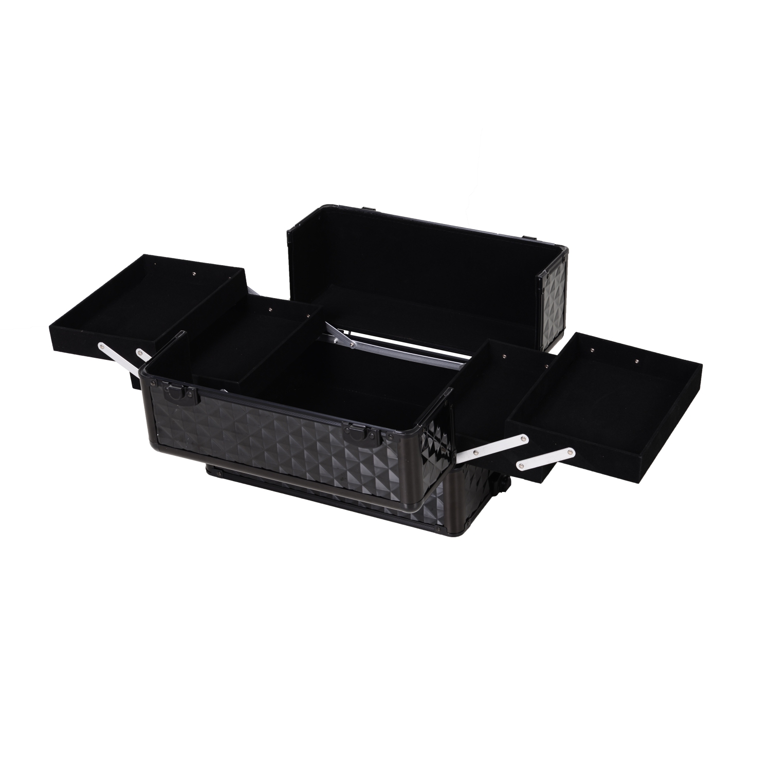 HOMCOM 4 in 1 Rolling Aluminum Makeup Train Case, Portable Professional Cosmetic Makeup Case with Lock and 2 Keys, 2 Wheels, Multiple Compartments