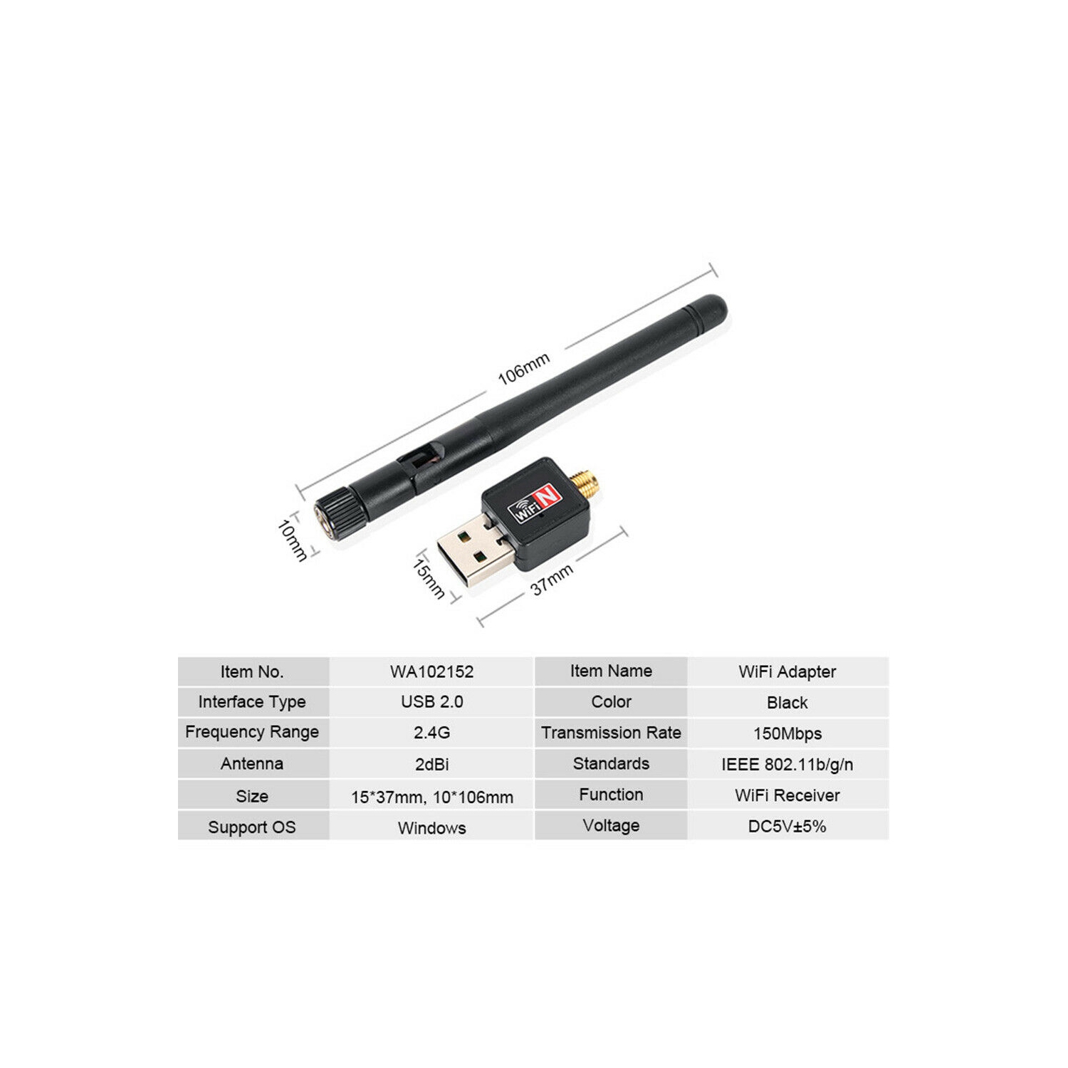 PIX LINK Mini USB WiFi Adapter 150Mbps Wireless N/G/B Network LAN Card with Antenna