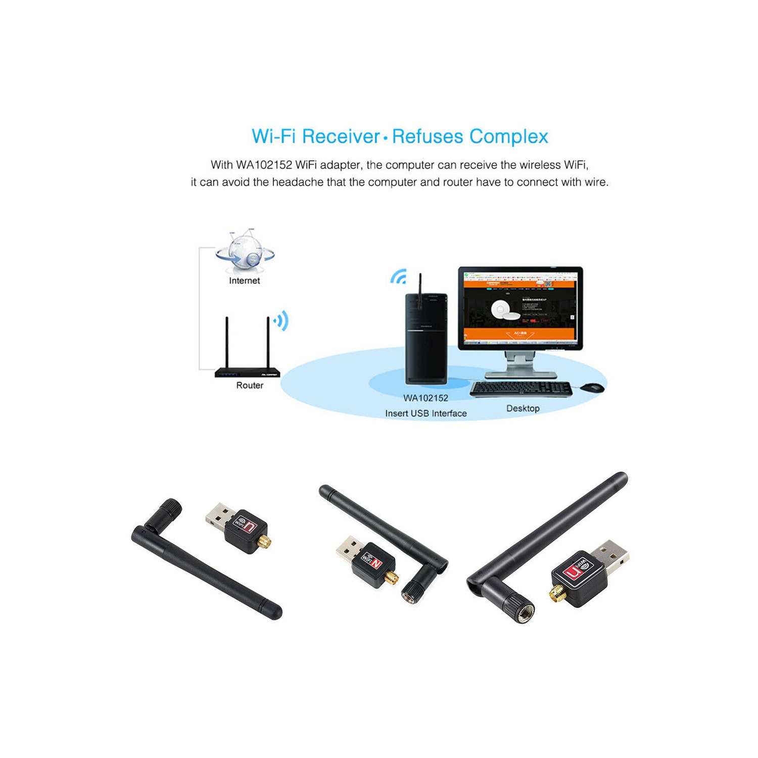 PIX LINK Mini USB WiFi Adapter 150Mbps Wireless N/G/B Network LAN Card with Antenna