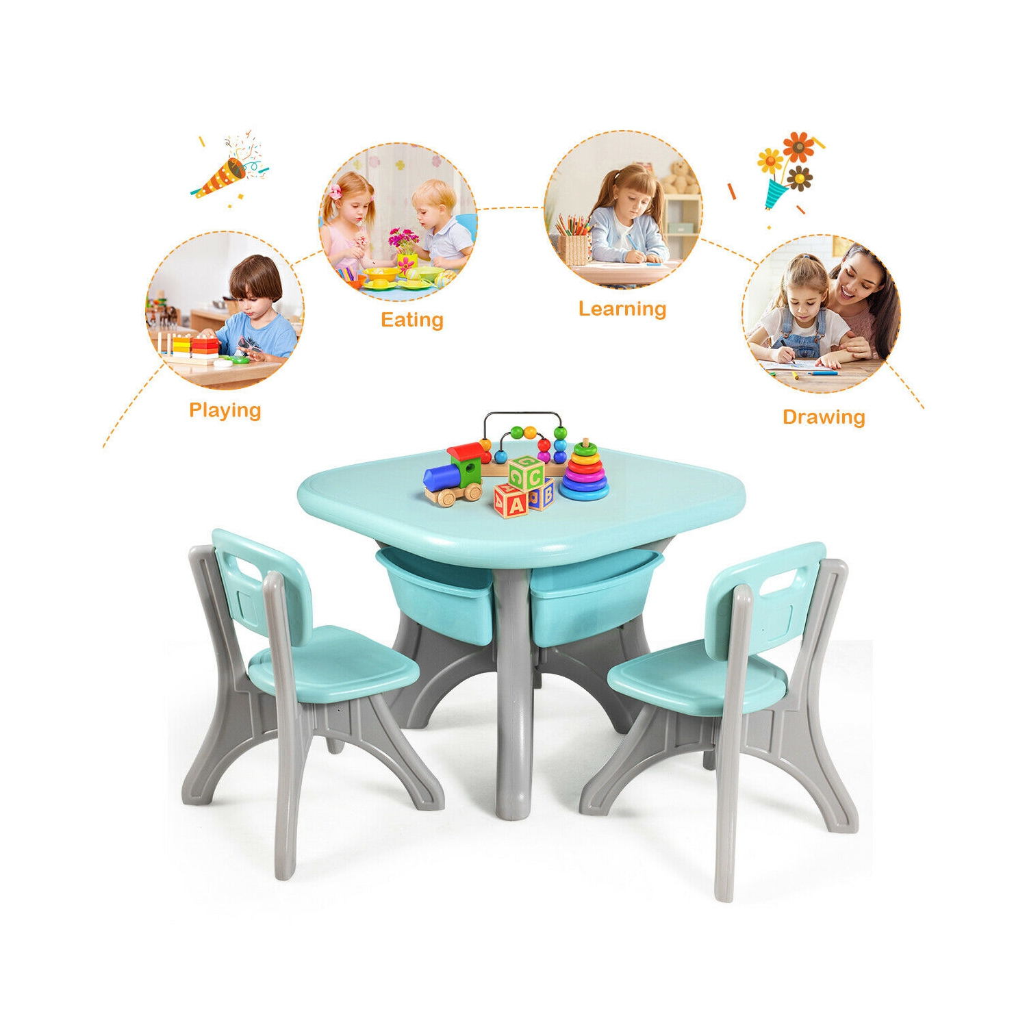 Gymax Children Kids Activity Table Chair Set Play Furniture W/Storage
