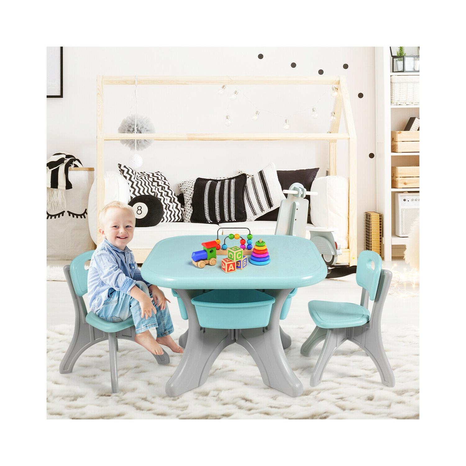 Gymax Children Kids Activity Table Chair Set Play Furniture W/Storage
