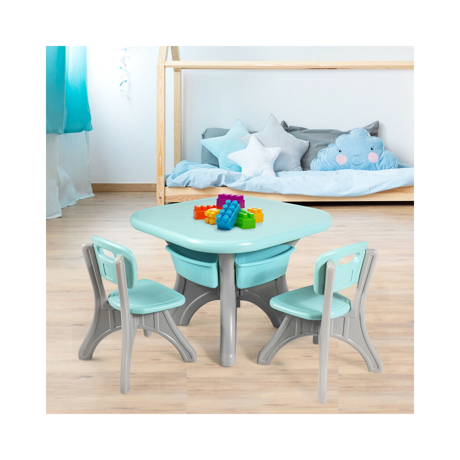 Gymax Children Kids Activity Table Chair Set Play Furniture W/Storage