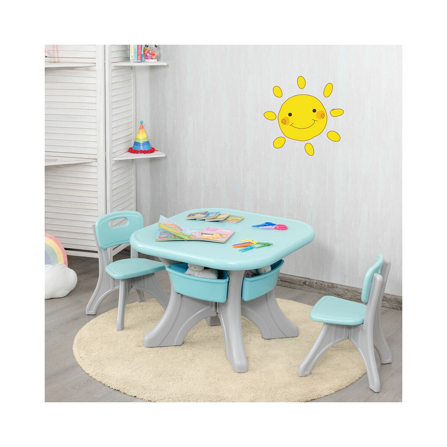 Gymax Children Kids Activity Table Chair Set Play Furniture W/Storage