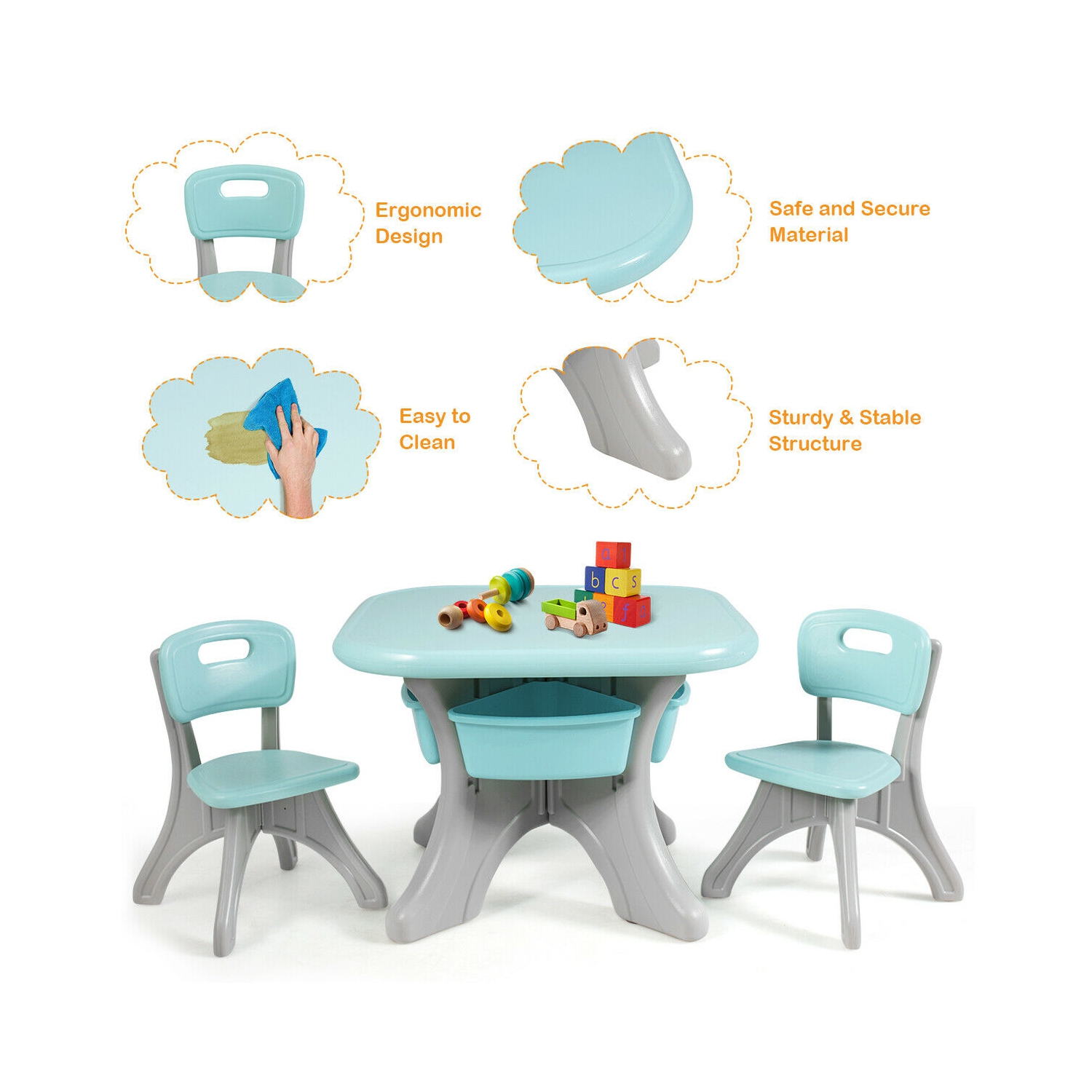 Gymax Children Kids Activity Table Chair Set Play Furniture W/Storage