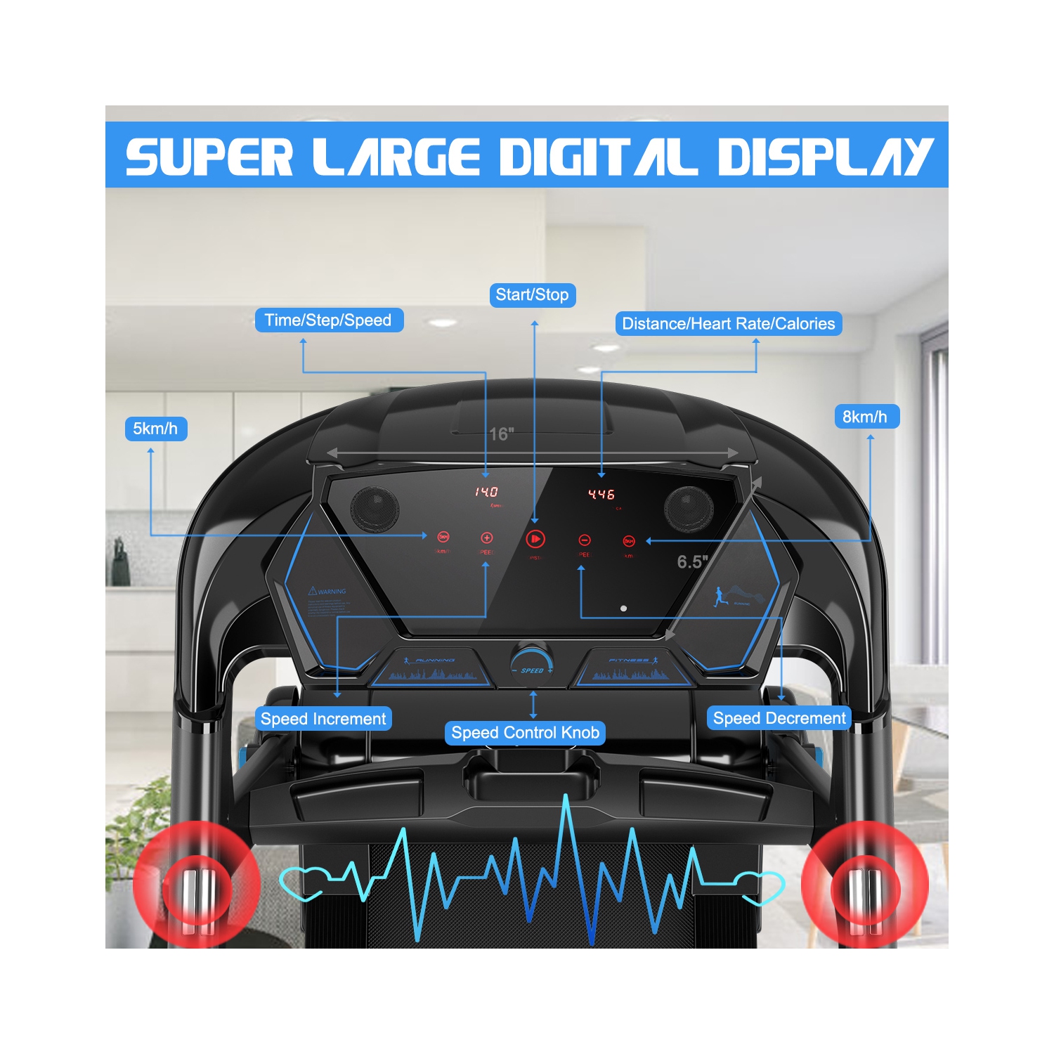 SuperFit 2.25HP Folding Treadmill Running Machine W/APP Heart Rate