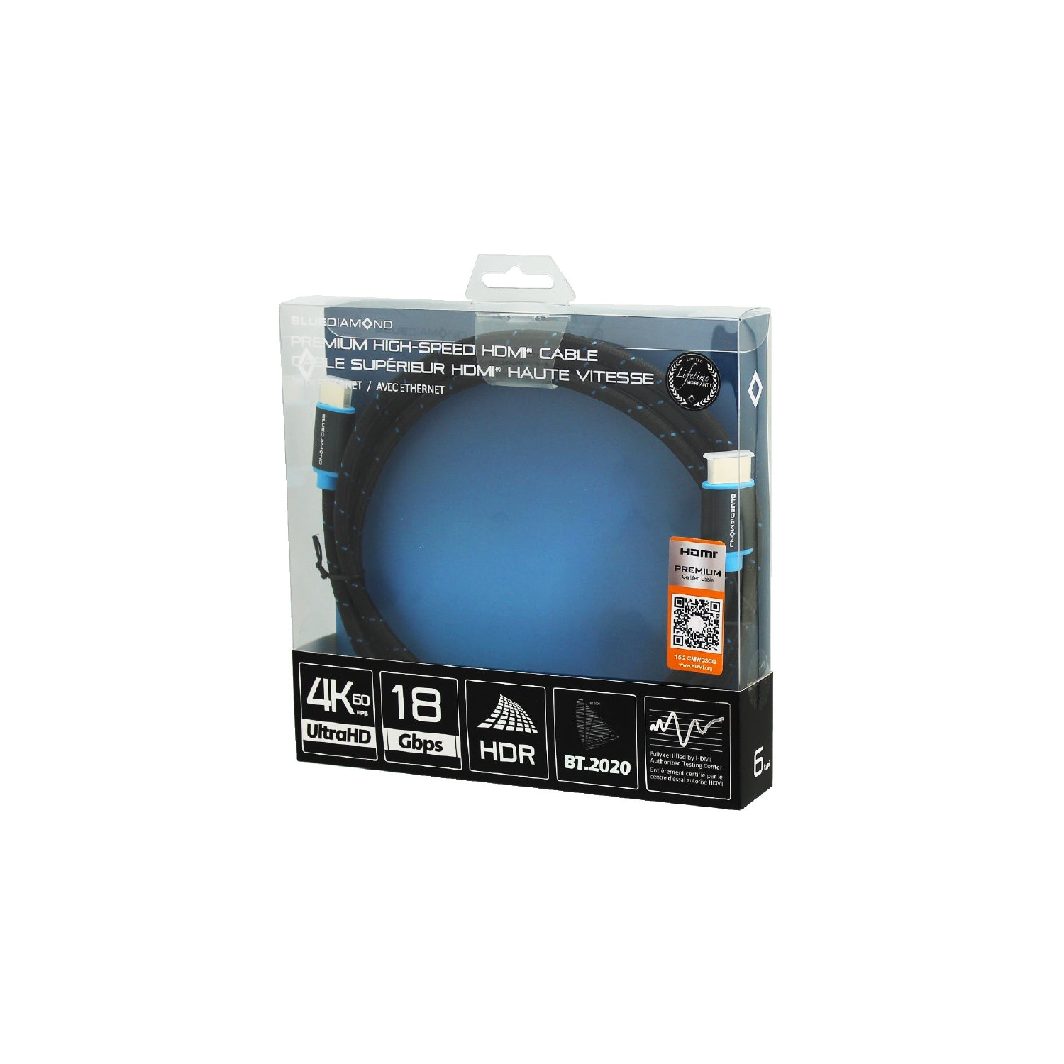 BlueDiamond – Câble HDMI Ultra HD 4K de qualité supérieure, 6&nbsp;pi