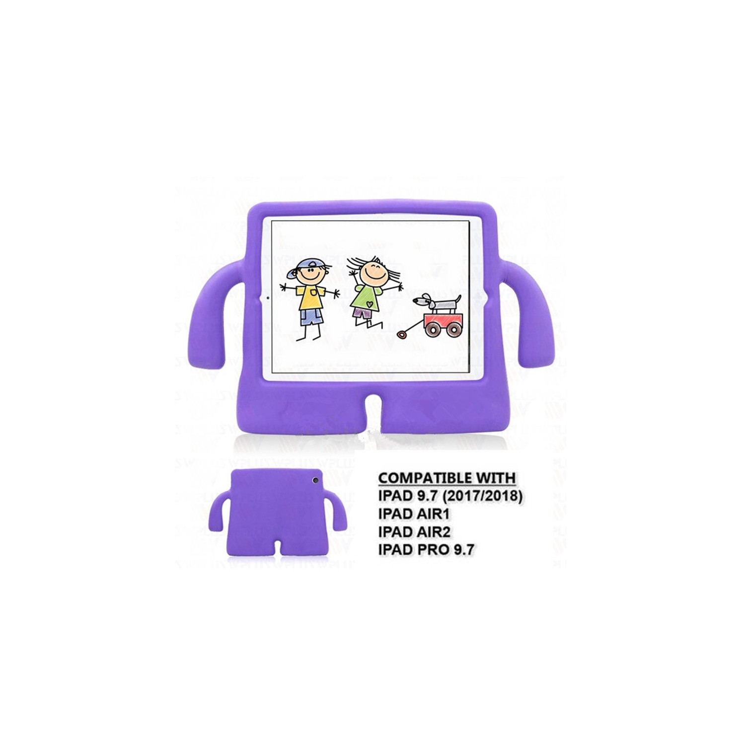 3D Étui antichoc en silicone pour enfants avec support pour iPad 9,7 po 5th 6th gén., Air 1st 2nd gén., iPad Pro 9,7 po, violet