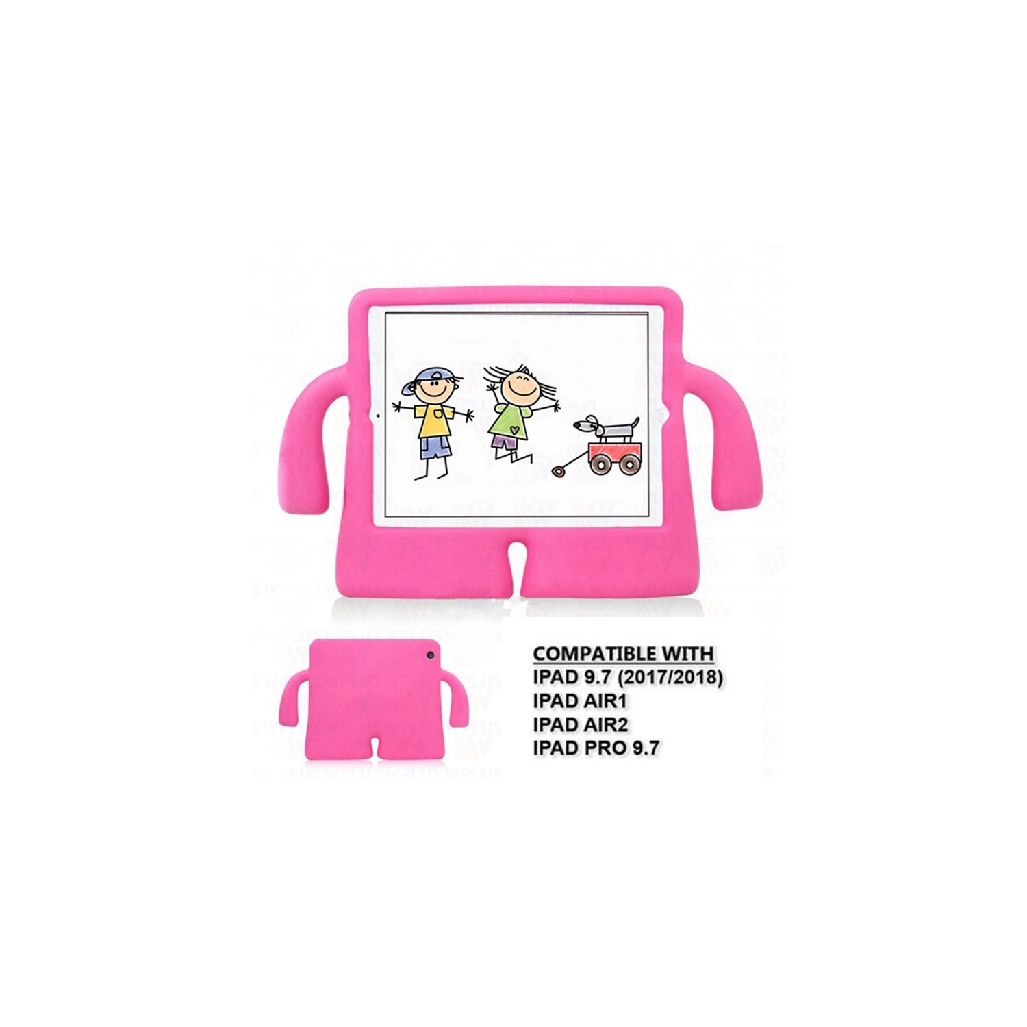 Étui de protection antichoc en silicone 3D enfants pour iPad 9.7" 5th 6th Gen, Air 1st 2nd Gen, iPad Pro 9.7", Rose vif