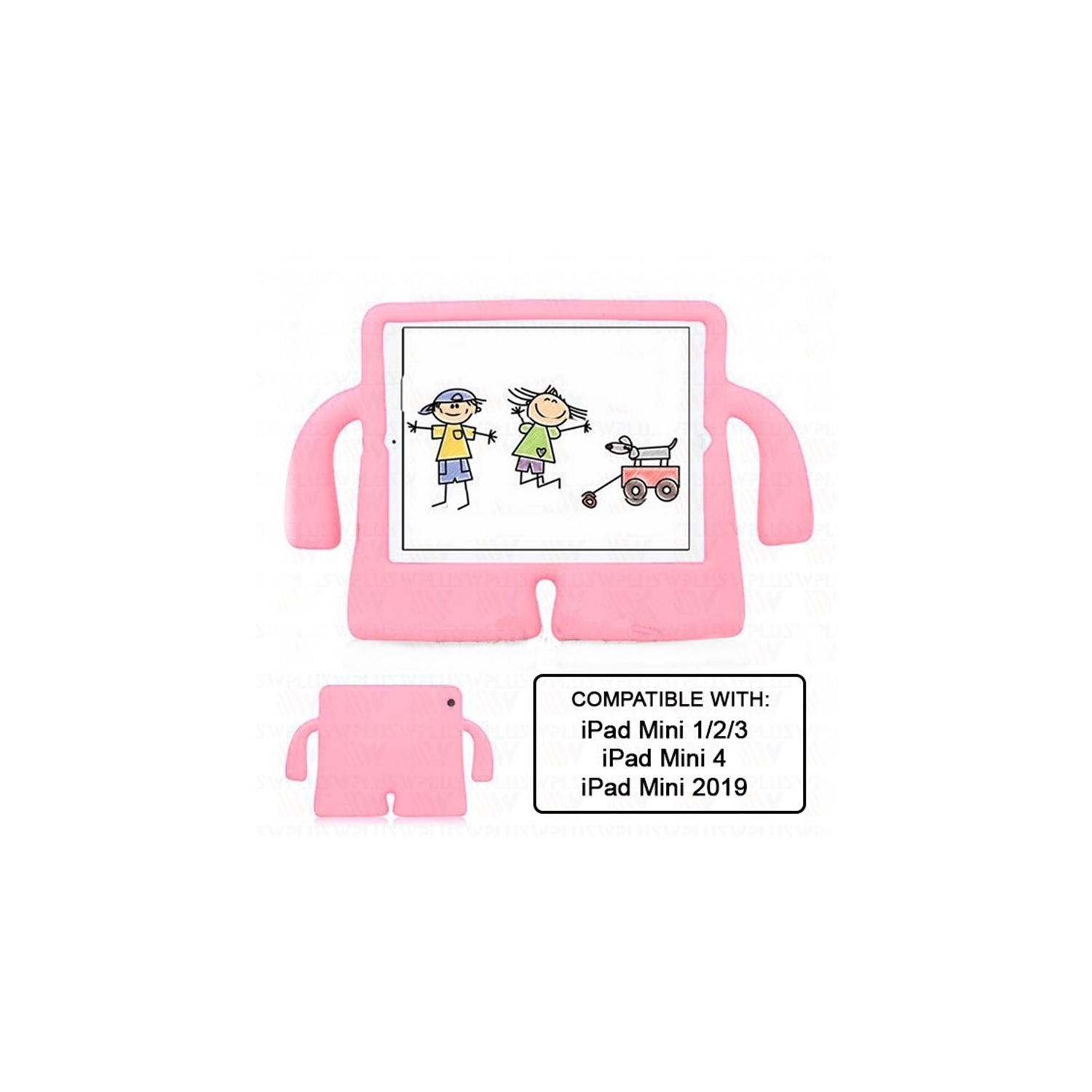 3D – Étui antichoc en silicone pour enfants avec support pour iPad Mini de 1 2 3 4 5 1st 2nd 3rd 4th 5th génération, rose pâle