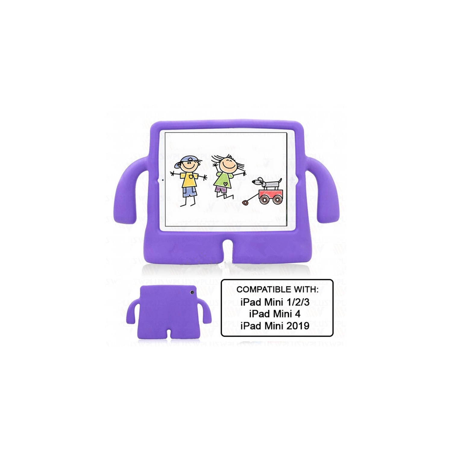 3D Silicone Shockproof Child Kids Stand Cover Case for iPad Mini 1 2 3 4 5 1st 2nd 3rd 4th 5th Gen, Purple