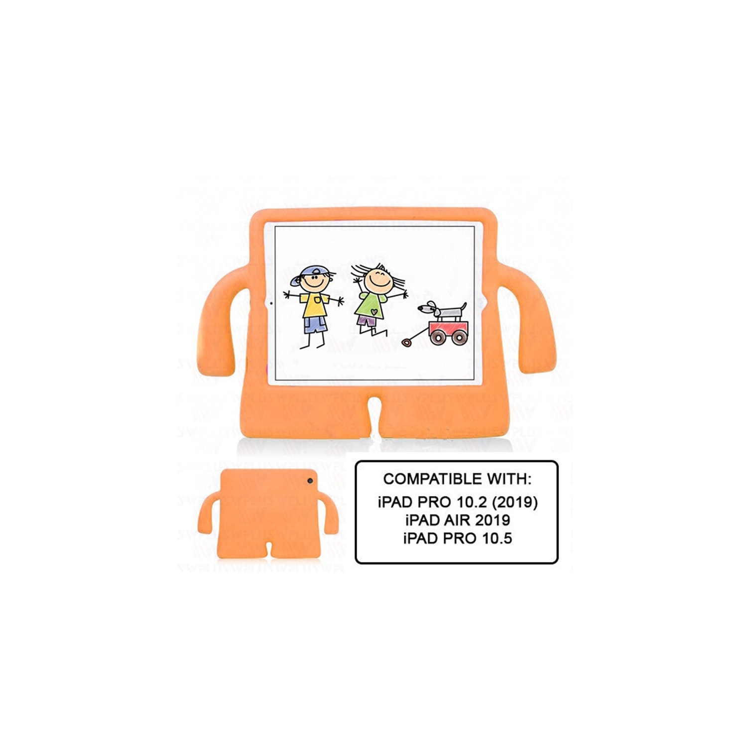 Étui de protection antichoc en silicone 3D enfants pour iPad 10.2" 7th 8th 9th Gen, Air 3 3rd Gen, iPad Pro 10.5" 2017, Orange