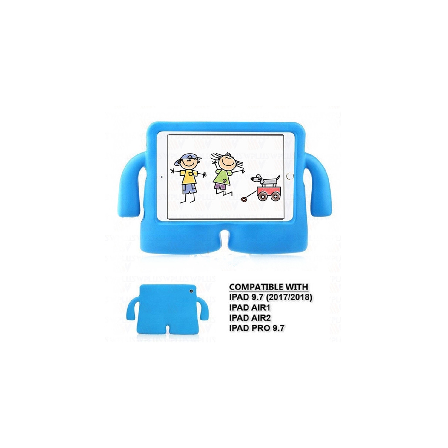 3D Étui antichoc en silicone pour enfants avec support pour iPad 9,7 po 5th 6th gén., Air 1st 2nd gén., iPad Pro 9,7 po, bleu