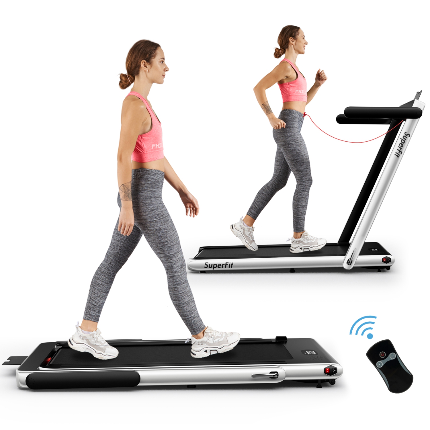 SuperFit 2-in-1 Folding Treadmill with Speaker and Remote Control