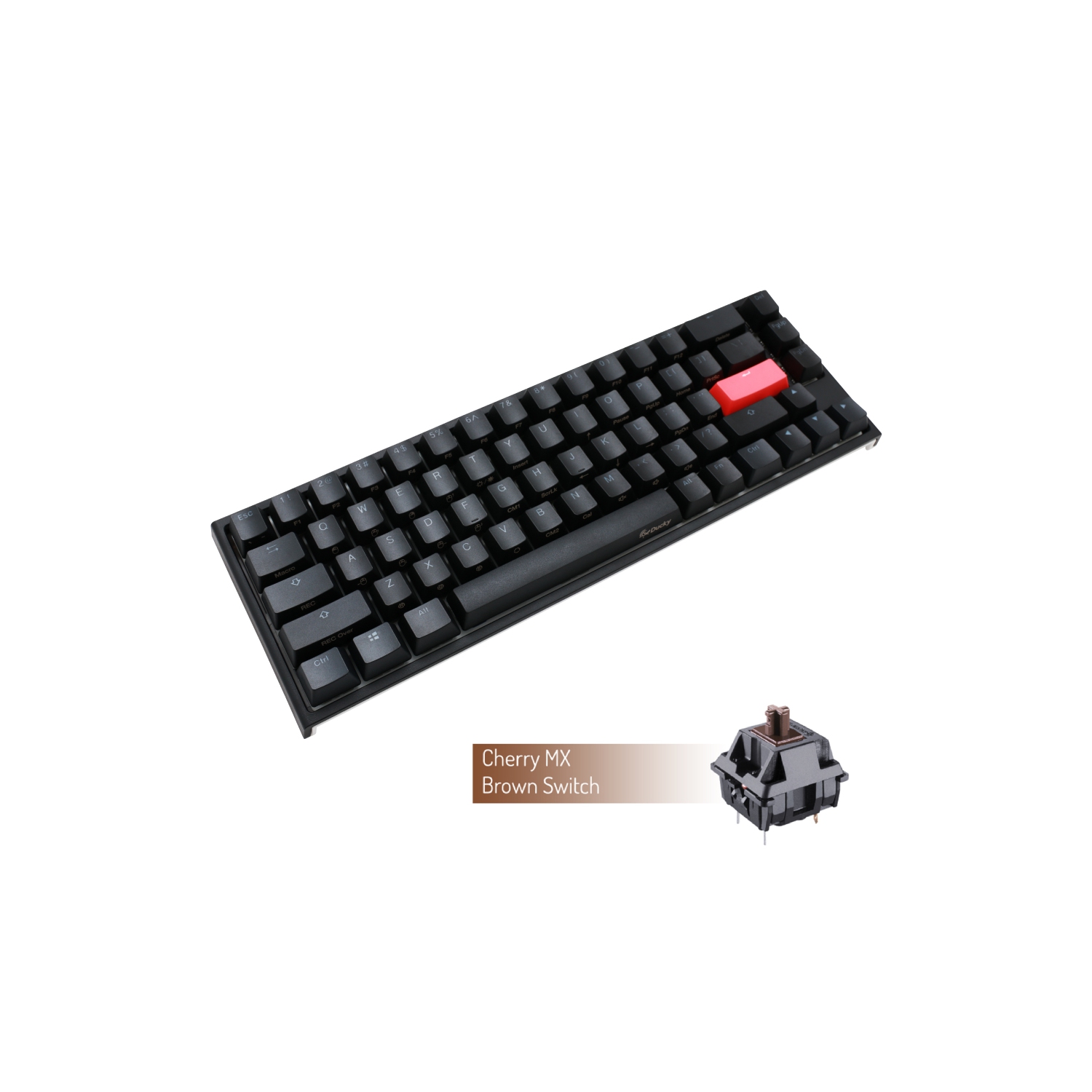 Ducky ONE 2 RGB Mechanical Keyboard, Cherry MX Brown, Anti-Ghosting 4-layer PCB, PBT Double shot keycaps, Detachable USB Type-CSF Layout (68 keys), Black