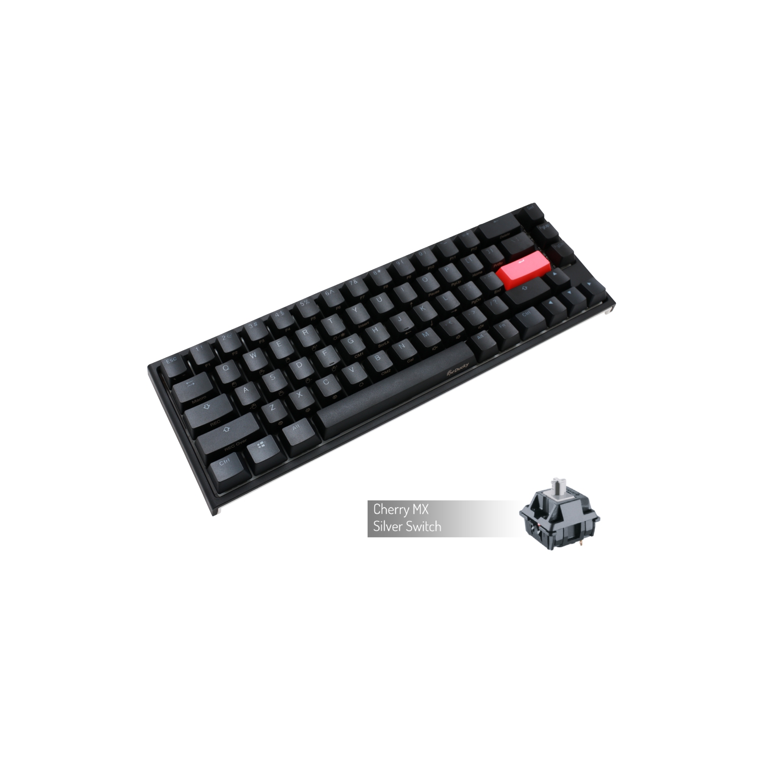 Ducky ONE 2 RGB Mechanical Keyboard, Cherry MX Silver, Anti-Ghosting 4-layer PCB, PBT Double shot keycaps, Detachable USB Type-CSF Layout (68 keys), Black