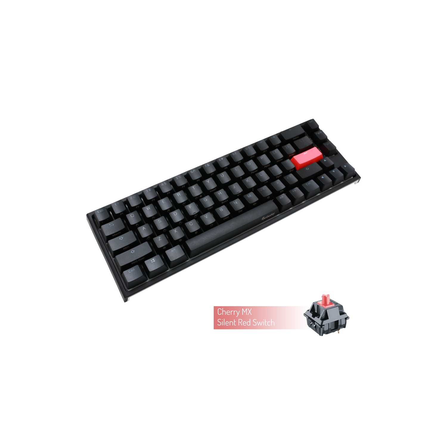 Ducky ONE 2 RGB Mechanical Keyboard, Cherry MX Silent Red, Anti-Ghosting 4-layer PCB, PBT Double shot keycaps, Detachable USB Type-CSF Layout (68 keys), Black